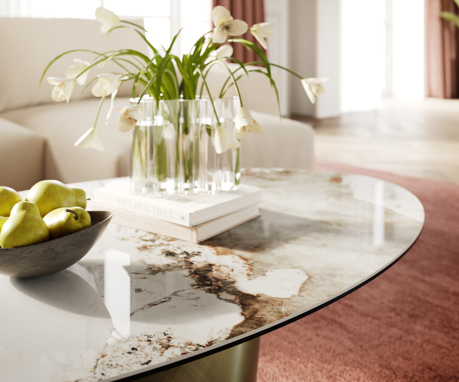 Couchtisch Edge Oval 140x80 cm Keramik Minas Melange Conis Metallic Gold 6
