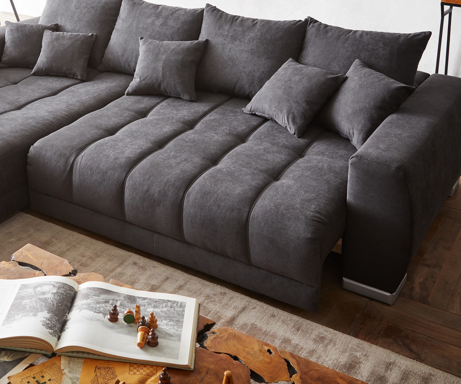 Ecksofa Nabor 300x230 cm Mikrofaser Schwarz Recamiere links inkl. elektrischer Vorziehfunktion 3 Ecksofa Nabor 300x230 cm Mikrofaser Schwarz Recamiere links inkl. elektrischer Vorziehfunktion 3