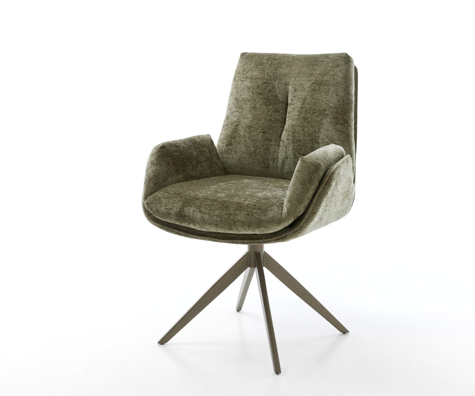 Delife Drehstuhl Clea-Flex Chenille Olive Kreuzgestell Breit Effektfinish Titan 360° Drehbar