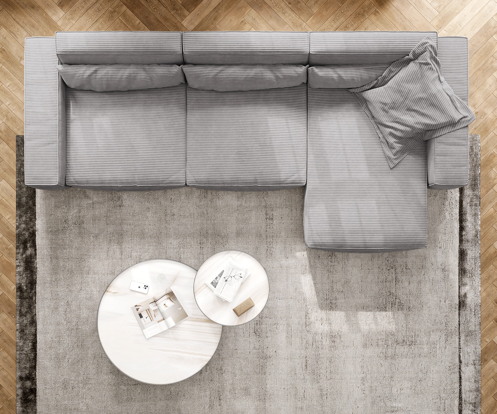 Ecksofa Sirpio XL 370x170 cm Cord Silbergrau Recamiere variabel 4