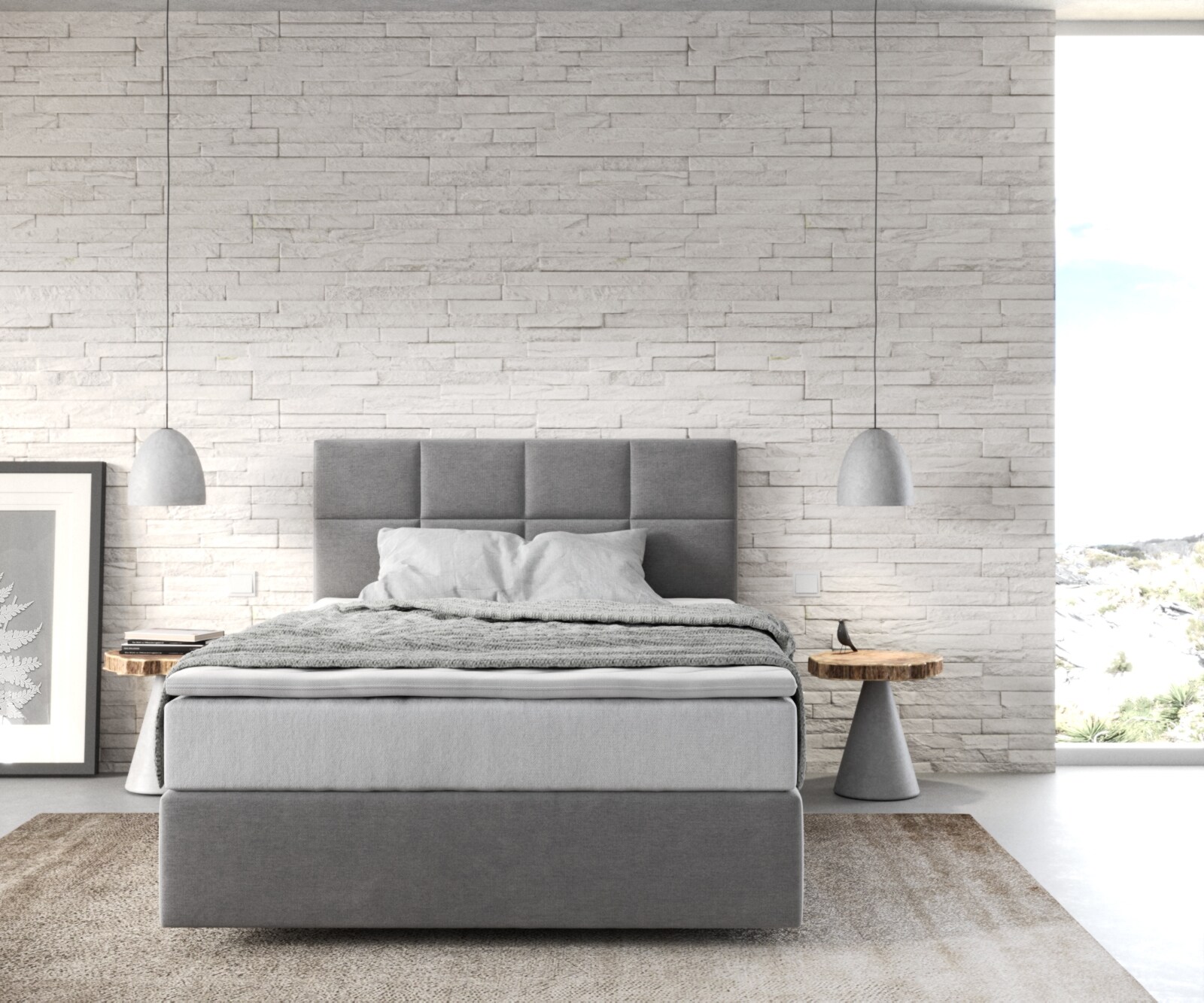 Boxspringbett Dream-Fine 120x200 cm Mikrofaser Grau mit TFK Matratze und Visco Topper 1