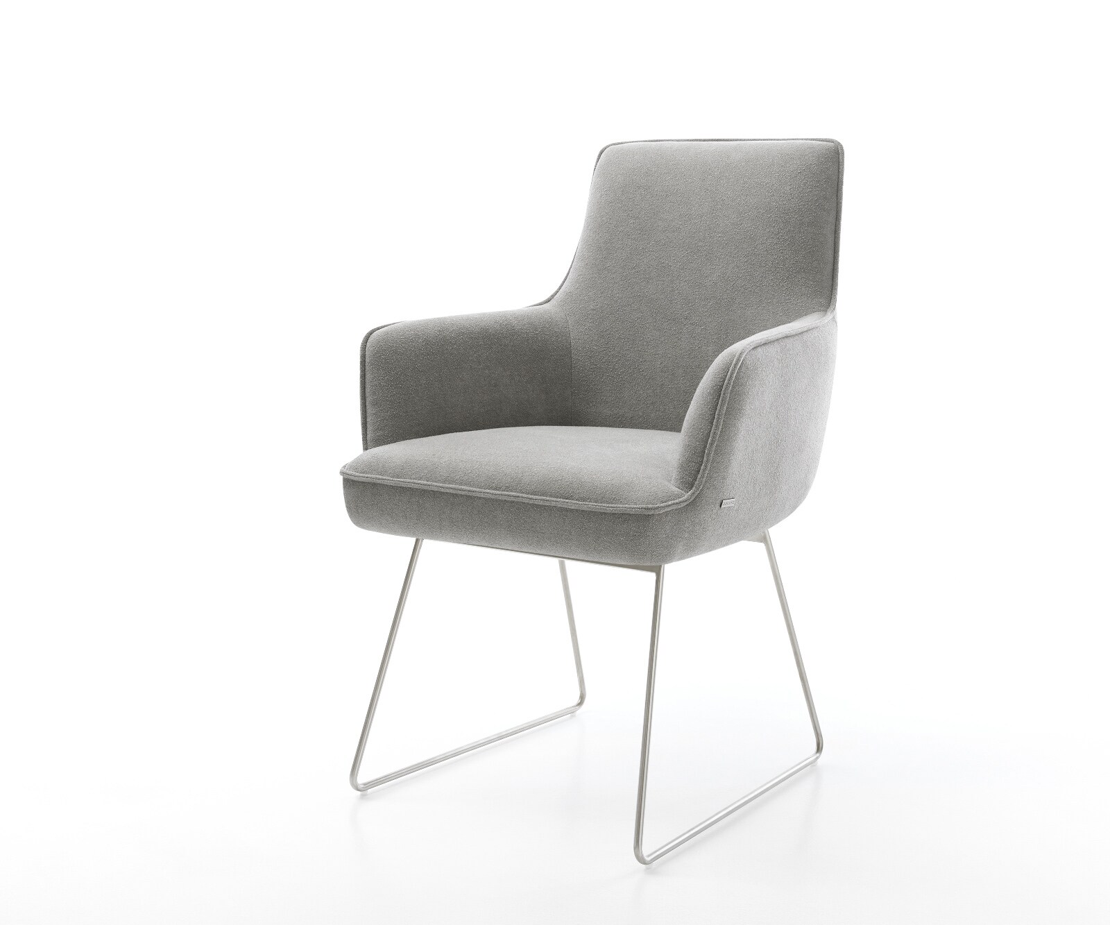 Esszimmerstuhl Heira-Flex mit Armlehnen Strukturstoff Soft Grau Kufengestel günstig online kaufen