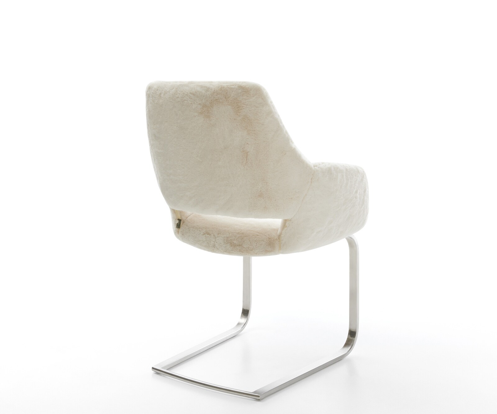 Freischwinger Yago-Flex mit Armlehnen Plüsch Creme-Weiß Freischwinger flach Edelstahl Taschenfederkern 5