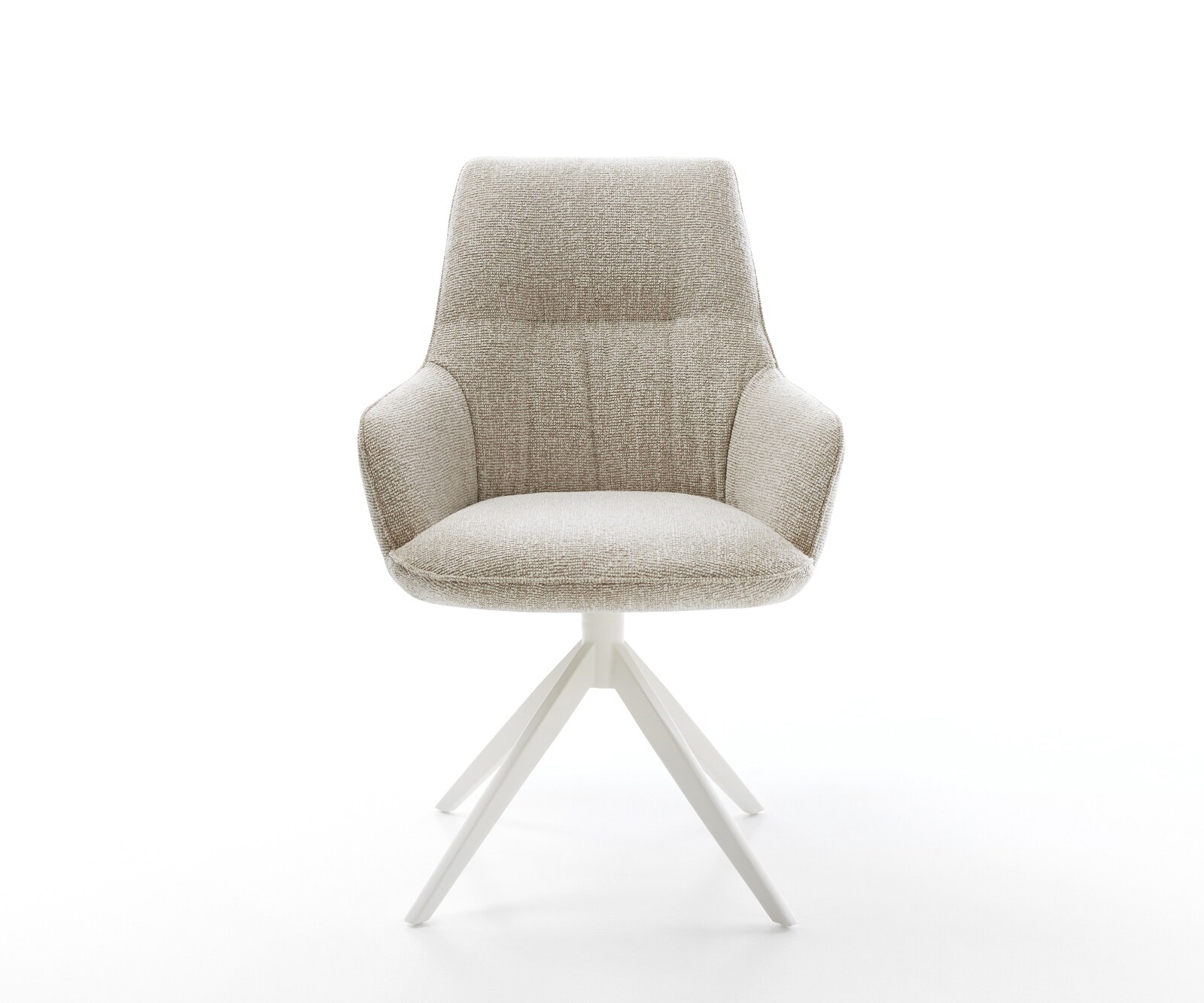 Drehstuhl Zelia-Flex mit Armlehnen Webstoff Soft Beige Kreuzgestell breit Weiß 360° drehbar Wippfunktion Taschenfederkern 1