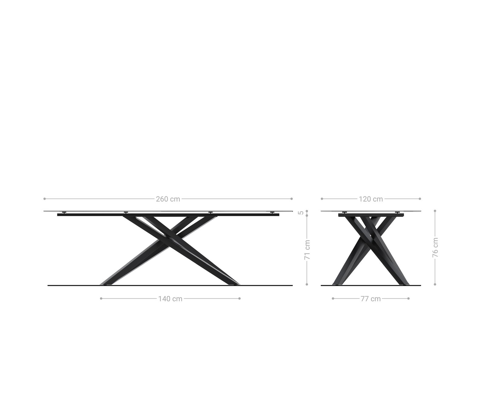 Esstisch Edge Boot 260x120 cm Keramik Laminam® Nero Greco Anthrazit Kreuzgestell Rechteck Edelstahl 6