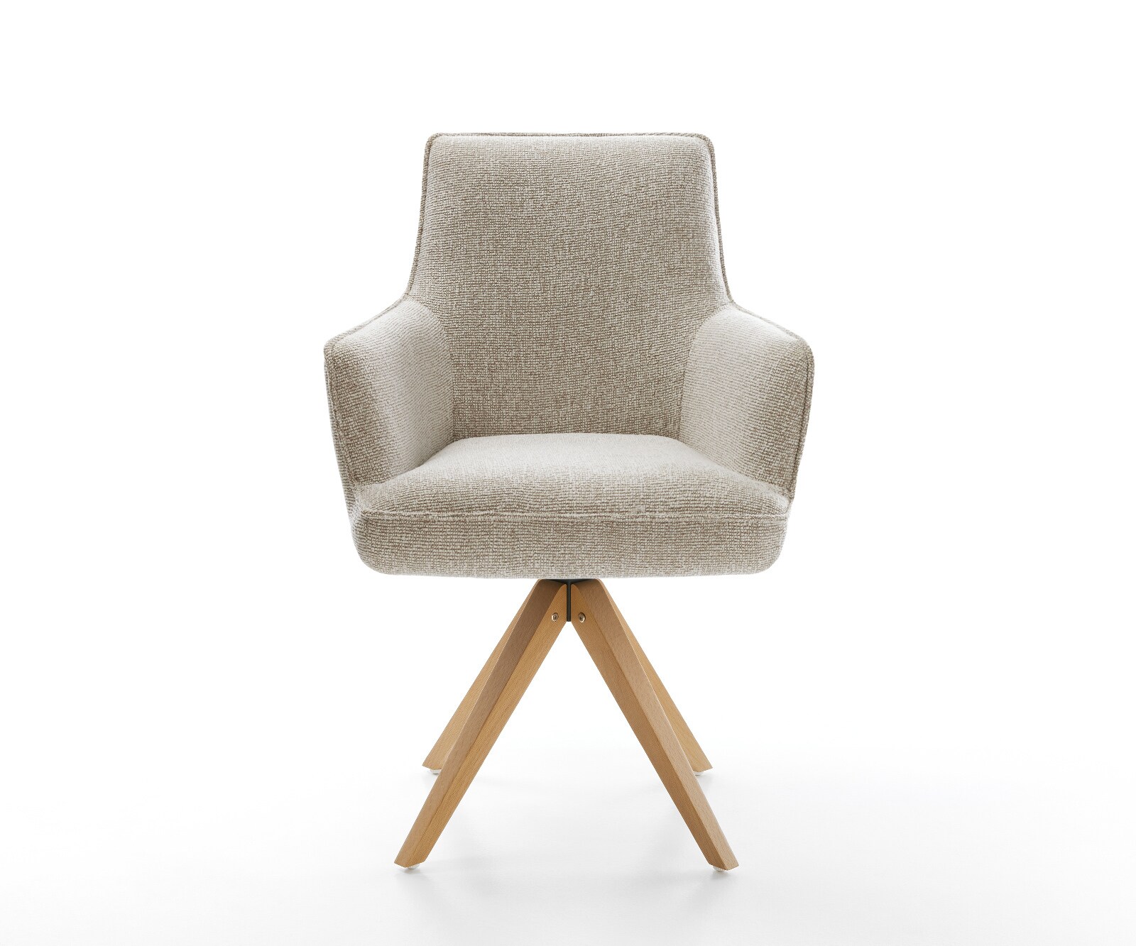 Drehstuhl Heira-Flex mit Armlehnen Webstoff Soft Beige Holzgestell kantig Natur 180° drehbar Taschenfederkern 2