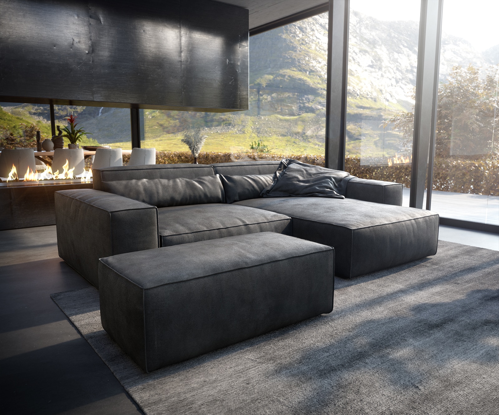 Ecksofa Sirpio XL 270x170 cm Lederimitat Vintage Anthrazit Recamiere variab günstig online kaufen