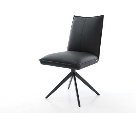 Drehstuhl Lelio-Flex Echt-Leder Schwarz Kreuzgestell breit Schwarz 360° drehbar Wippfunktion Taschenfederkern