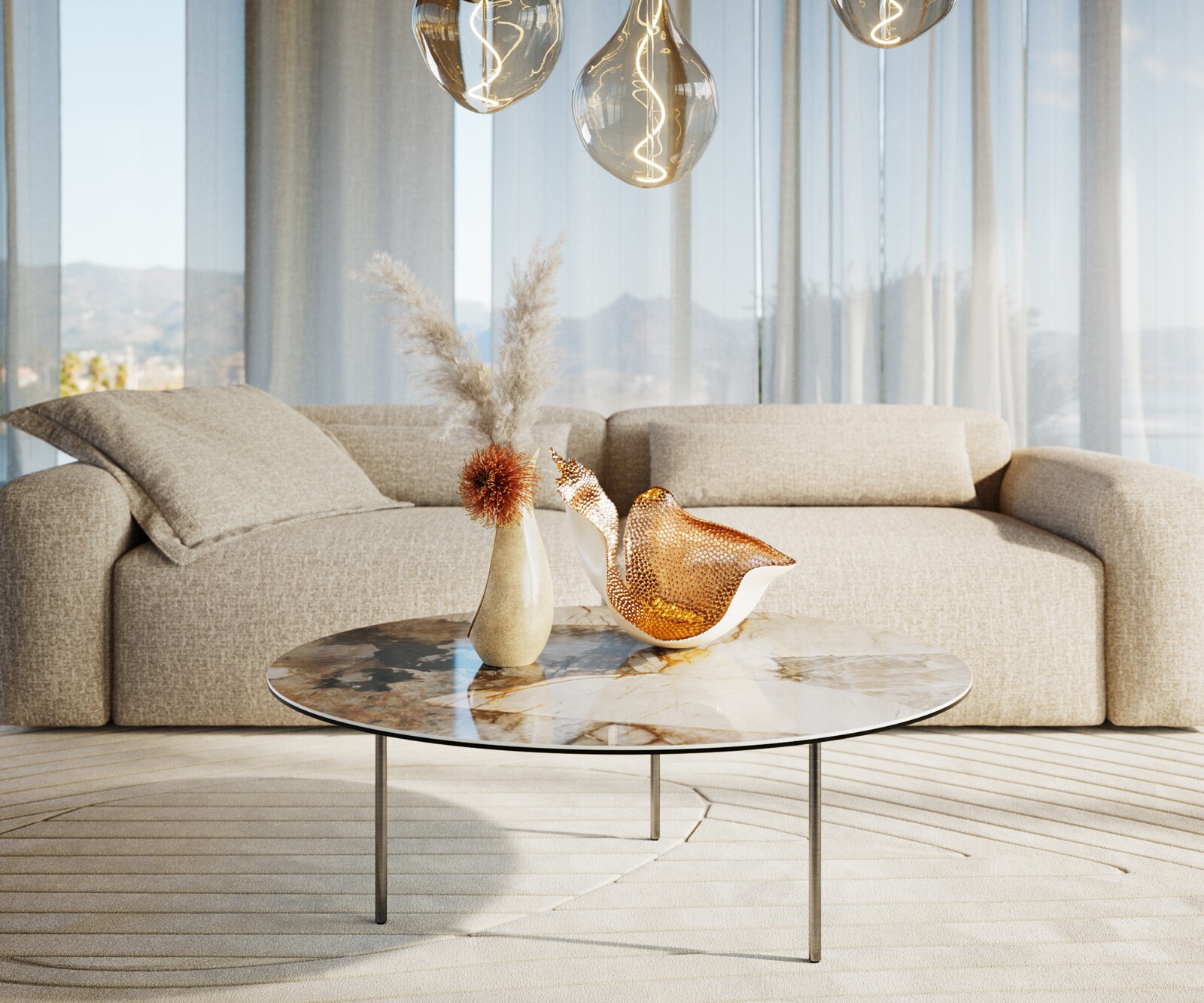 Couchtisch Edge Rund 100x100 cm Keramik Patagonia Poliert Trive Edelstahl gebürstet 1