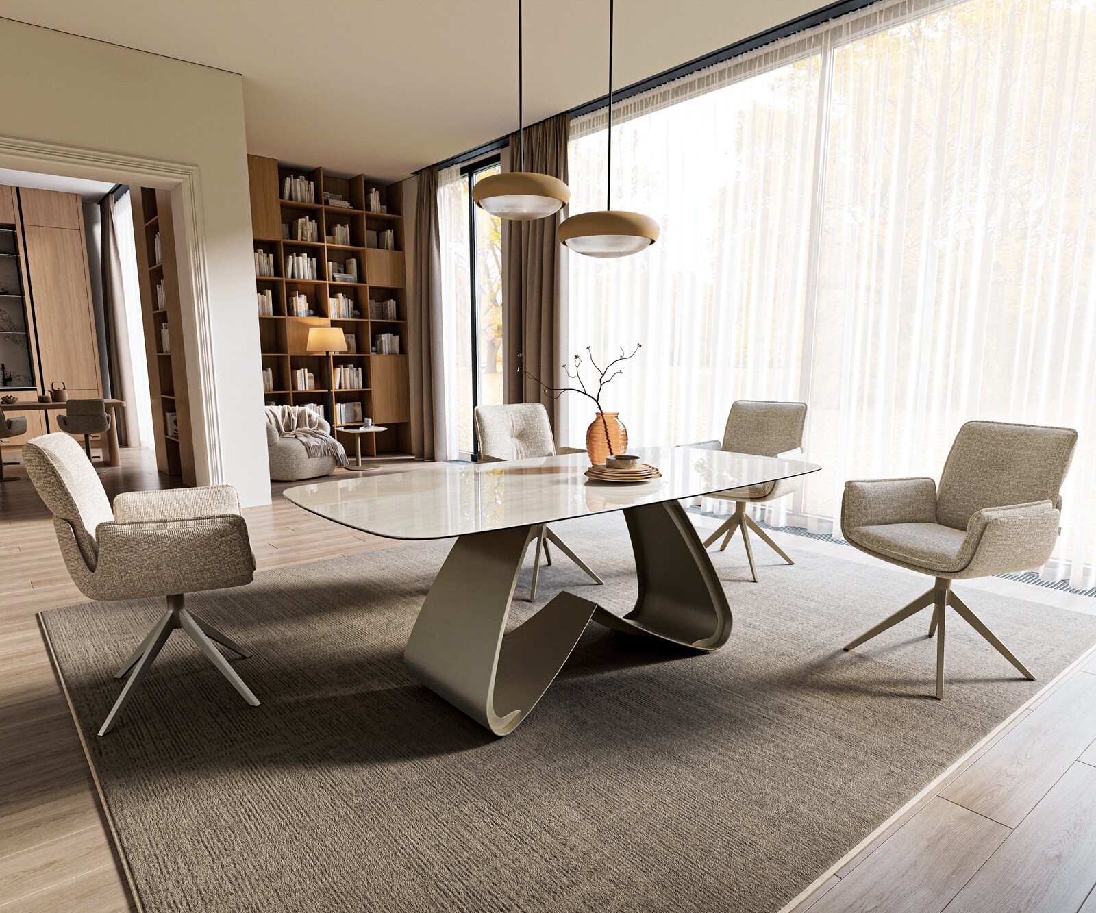 Esstisch Edge Boot 200x100 cm Keramik Onyx Champagne W-Gestell Metall Effektfinish Titan 7