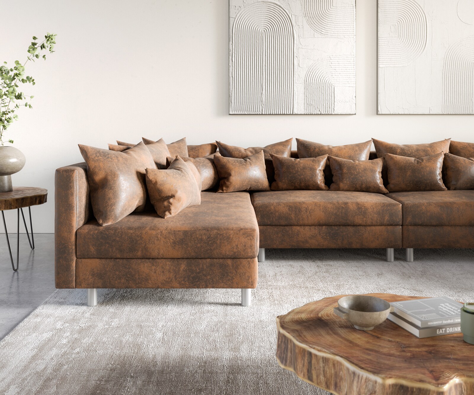 Wohnlandschaft Clovis XL Braun Antik Optik Modulsofa 5