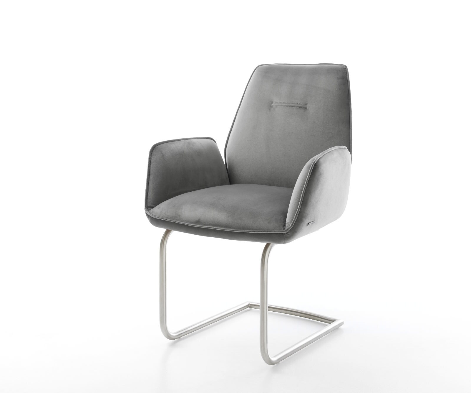 Freischwinger Zoa-Flex Samt Grau Freischwinger rund Edelstahl Taschenfederk günstig online kaufen