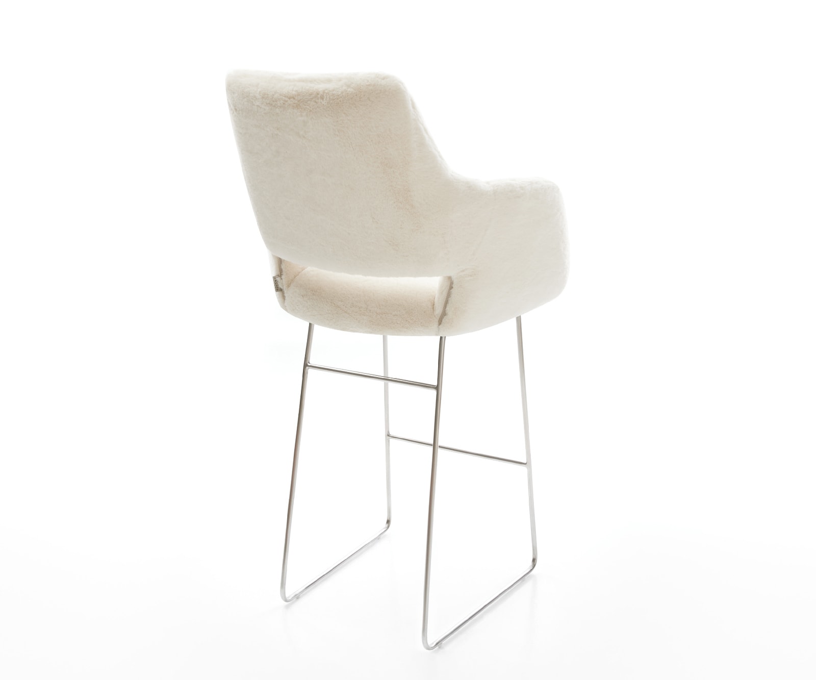 Barstuhl Yago-Flex Plüsch Creme-Weiß Kufengestell Edelstahl Silberfarben Taschenfederkern 5