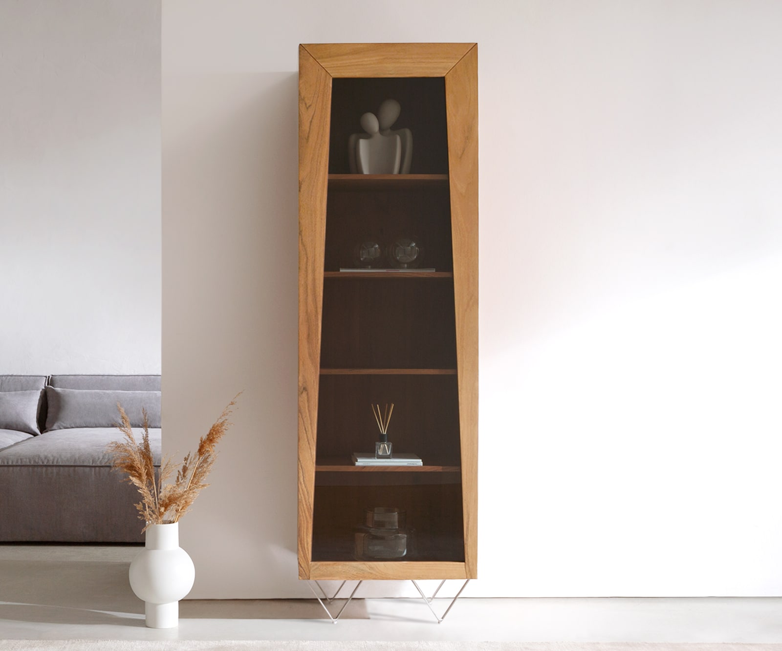 Highboard Kayu 55x180 cm Akazie Natur Vitrine 1 Tür V-Fuß 1 Highboard Kayu 55x180 cm Akazie Natur Vitrine 1 Tür V-Fuß 1