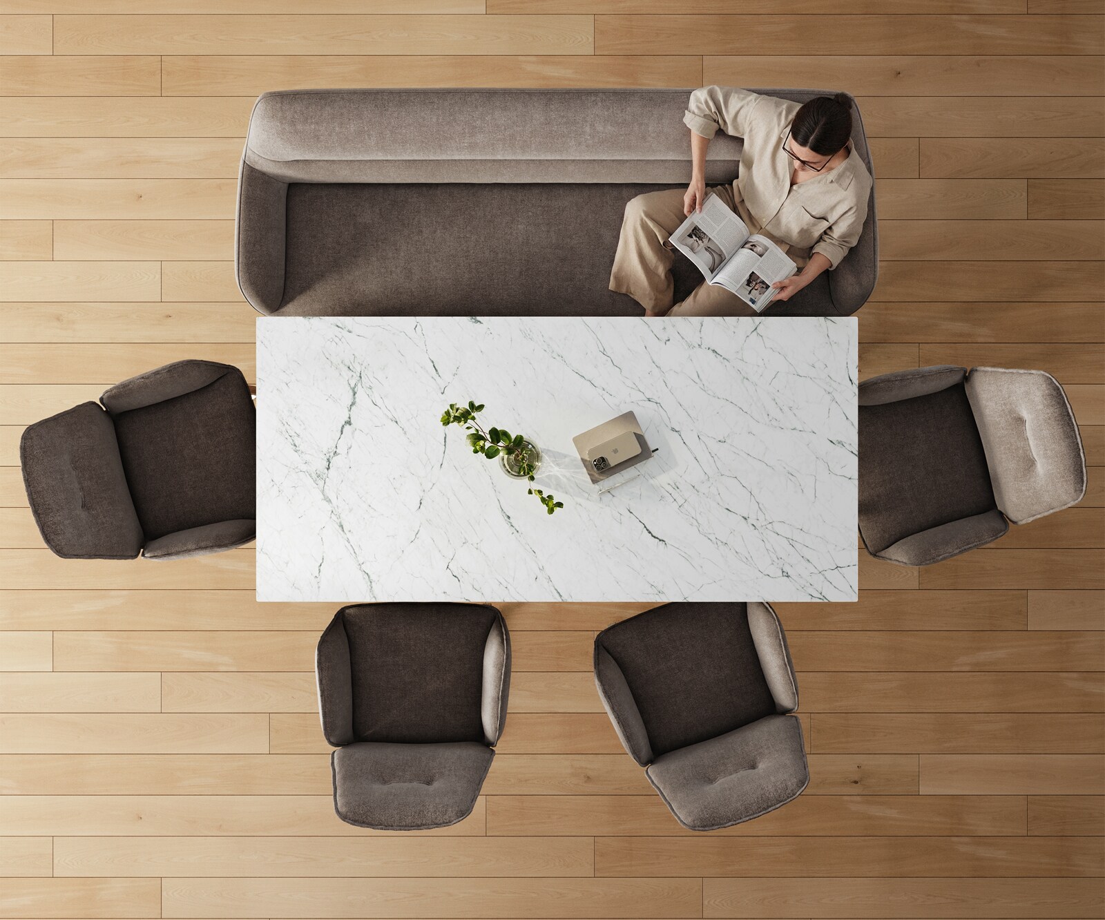 Esszimmerbank Taya-Flex 200 cm Strukturstoff Soft Taupe Kufengestell flach Edelstahl Taschenfederkern 6