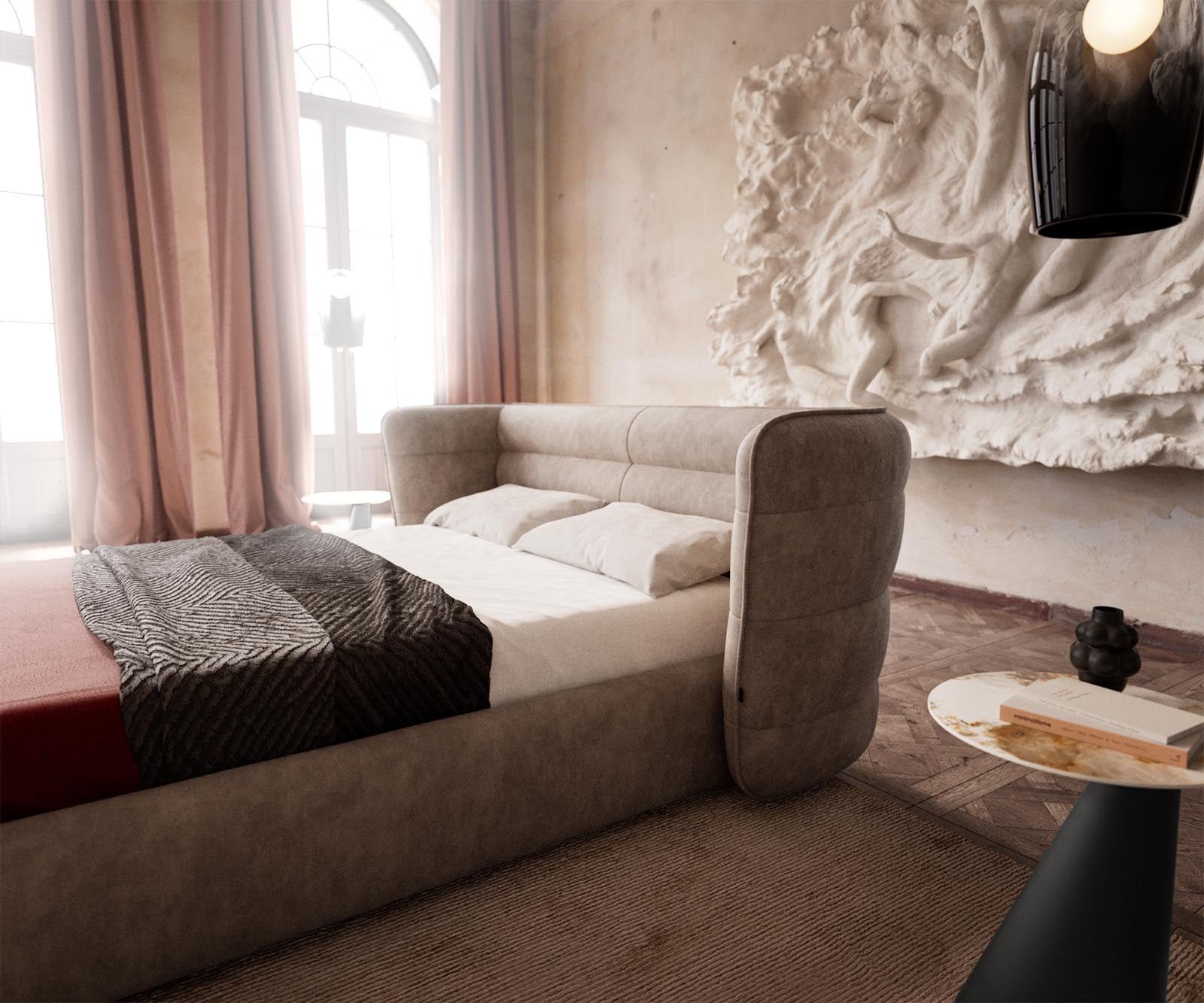 Polsterbettgestell Simea 140x200 cm Mikrofaser Taupe Vintage 4 Polsterbettgestell Simea 140x200 cm Mikrofaser Taupe Vintage 4