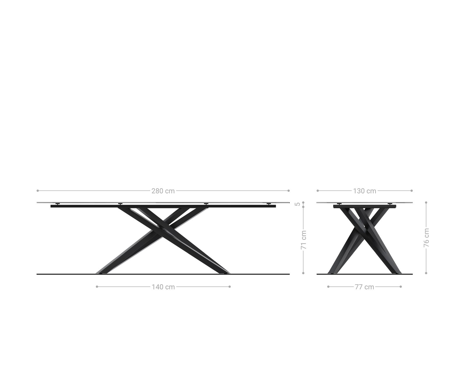 Outdoortisch Edge Oval 280x130 cm Keramik Laminam® Emperador Extra Lucidato Dunkelbraun Kreuzgestell Rechteck Edelstahl 6