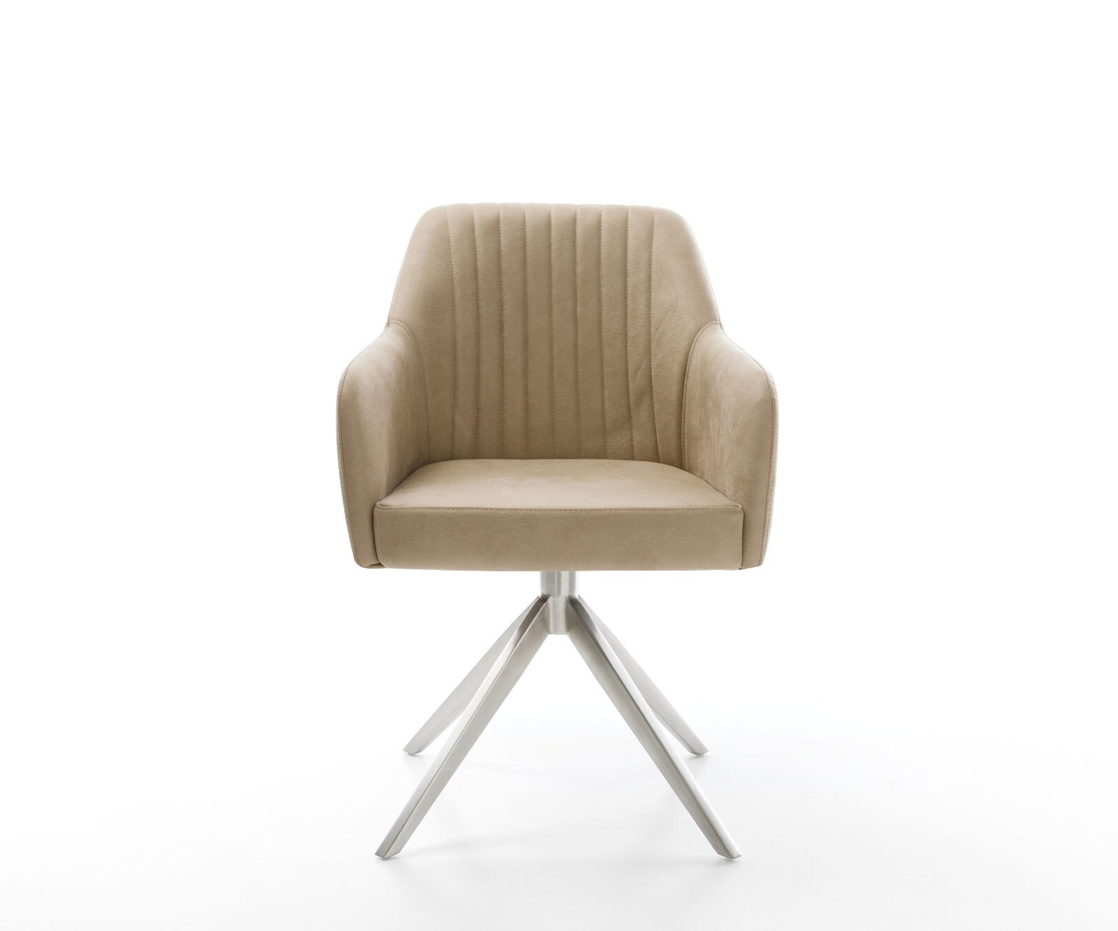 Drehstuhl Greg-Flex Mikrofaser Beige Vintage Kreuzgestell breit Edelstahl 360° drehbar Wippfunktion Taschenfederkern 1