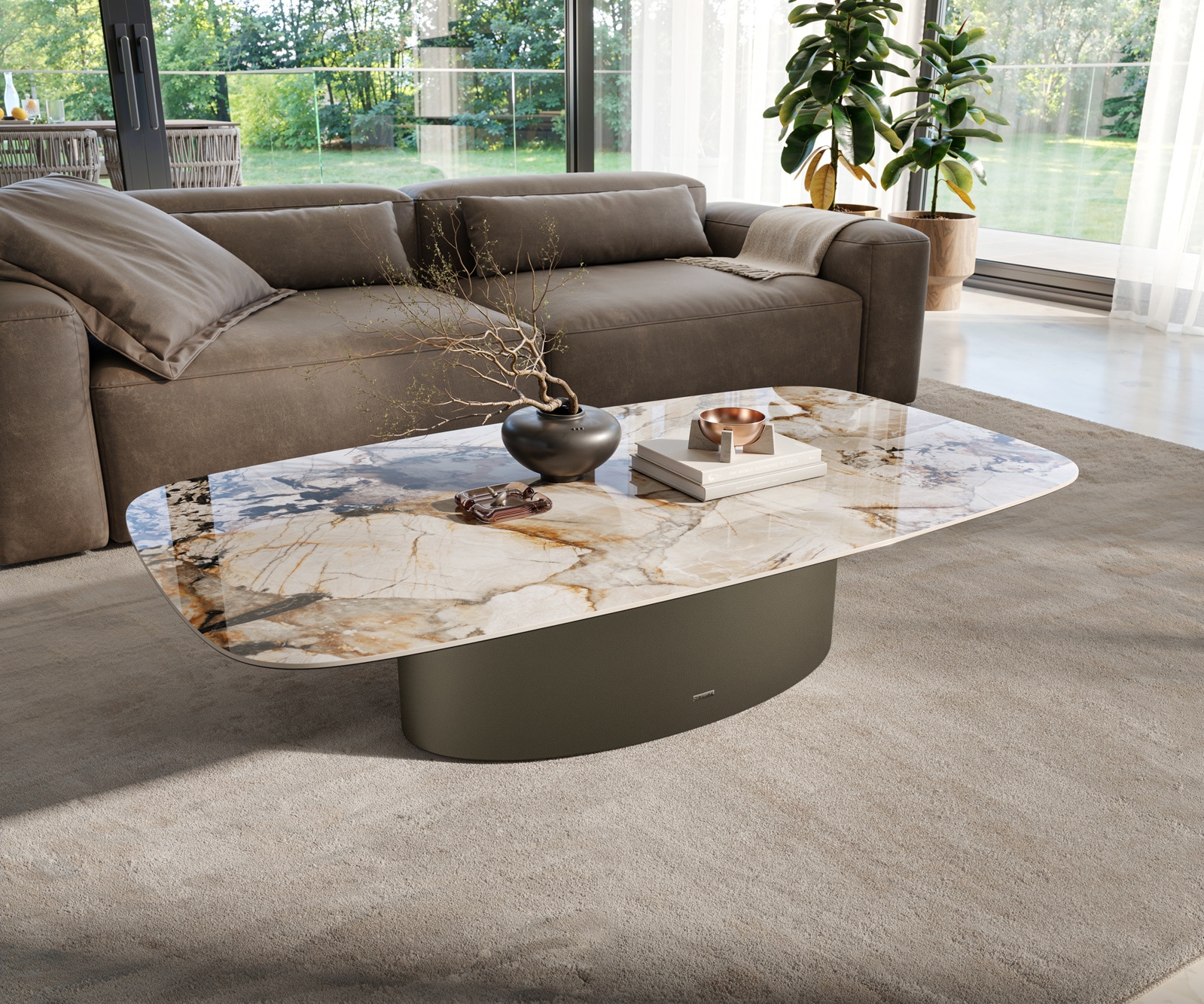 Couchtisch Edge Boot 140x80 cm Keramik Patagonia Poliert Casilda Effektfinish Titan