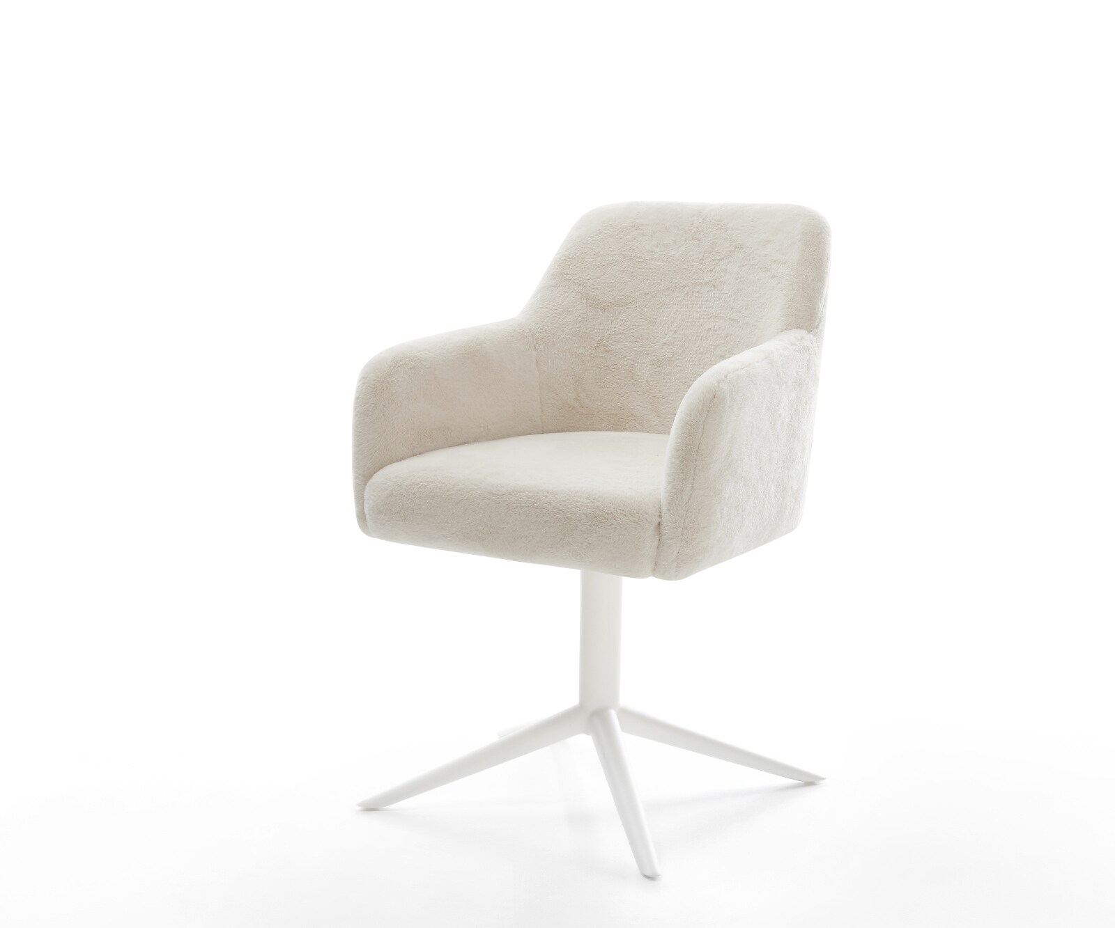 Drehstuhl Greg-Flex Plüsch Creme-Weiß Fußkreuz Weiß 360° drehbar Wippfunktion Taschenfederkern 1