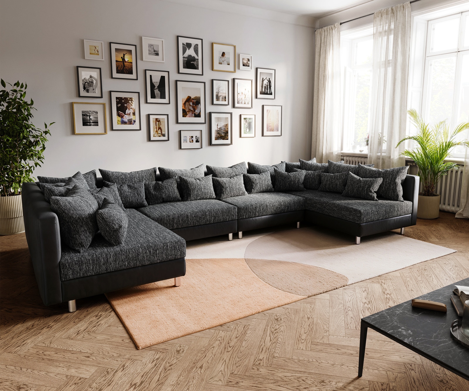 Wohnlandschaft Clovis XL Schwarz Modulsofa erweiterbar günstig online kaufen
