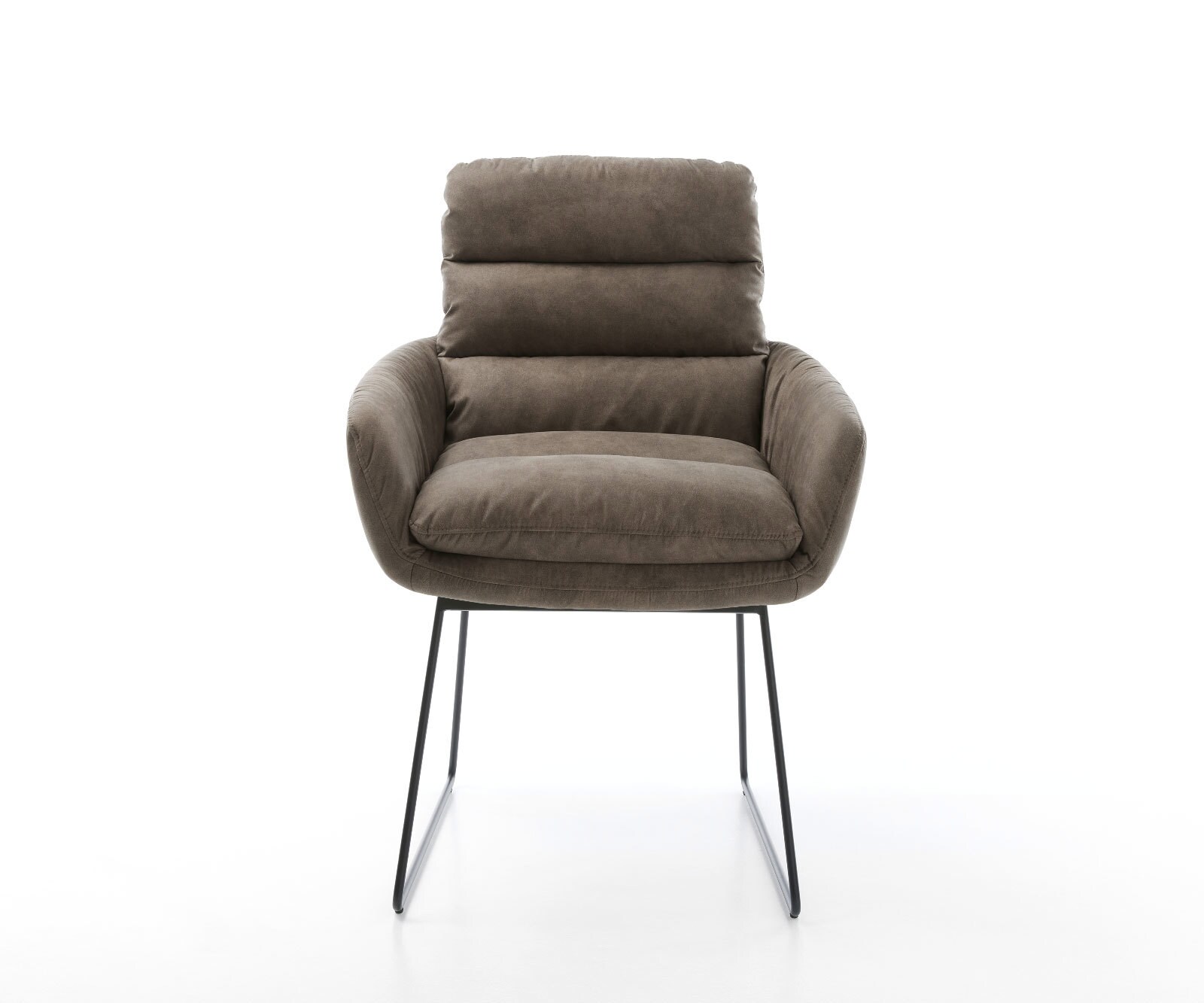 Esszimmerstuhl Abelia-Flex mit Armlehnen Mikrofaser Taupe Vintage Kufengestell Schwarz 1