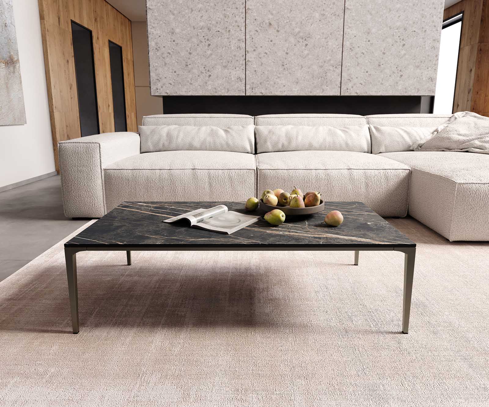 Couchtisch Levente 110x60 cm Keramik Laminam® Noir Desir Braun Gestell Metall Effektfinish Titan 1