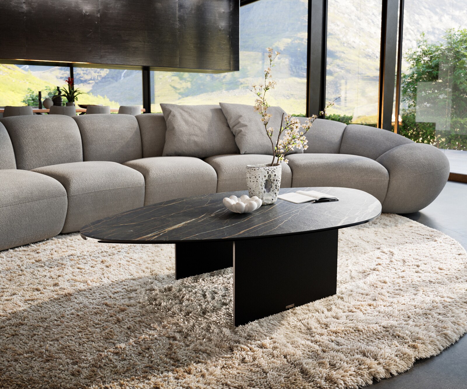 Couchtisch Edge Organisch 140x76 cm Keramik Laminam® Noir Desir Braun Salto günstig online kaufen
