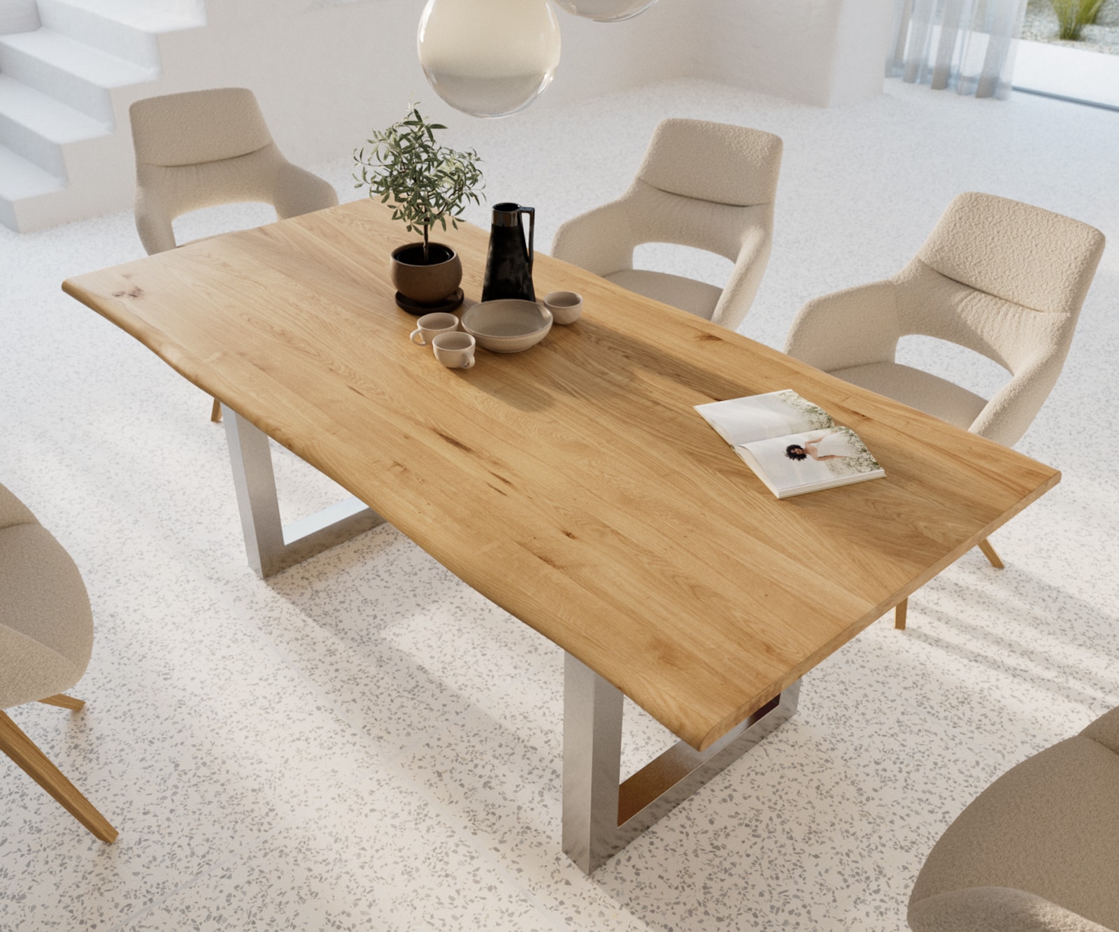 Esstisch Edge 200x100x2,5-3 Eiche Natur Edelstahl breit Live-Edge 3 Esstisch Edge 200x100x2,5-3 Eiche Natur Edelstahl breit Live-Edge 3