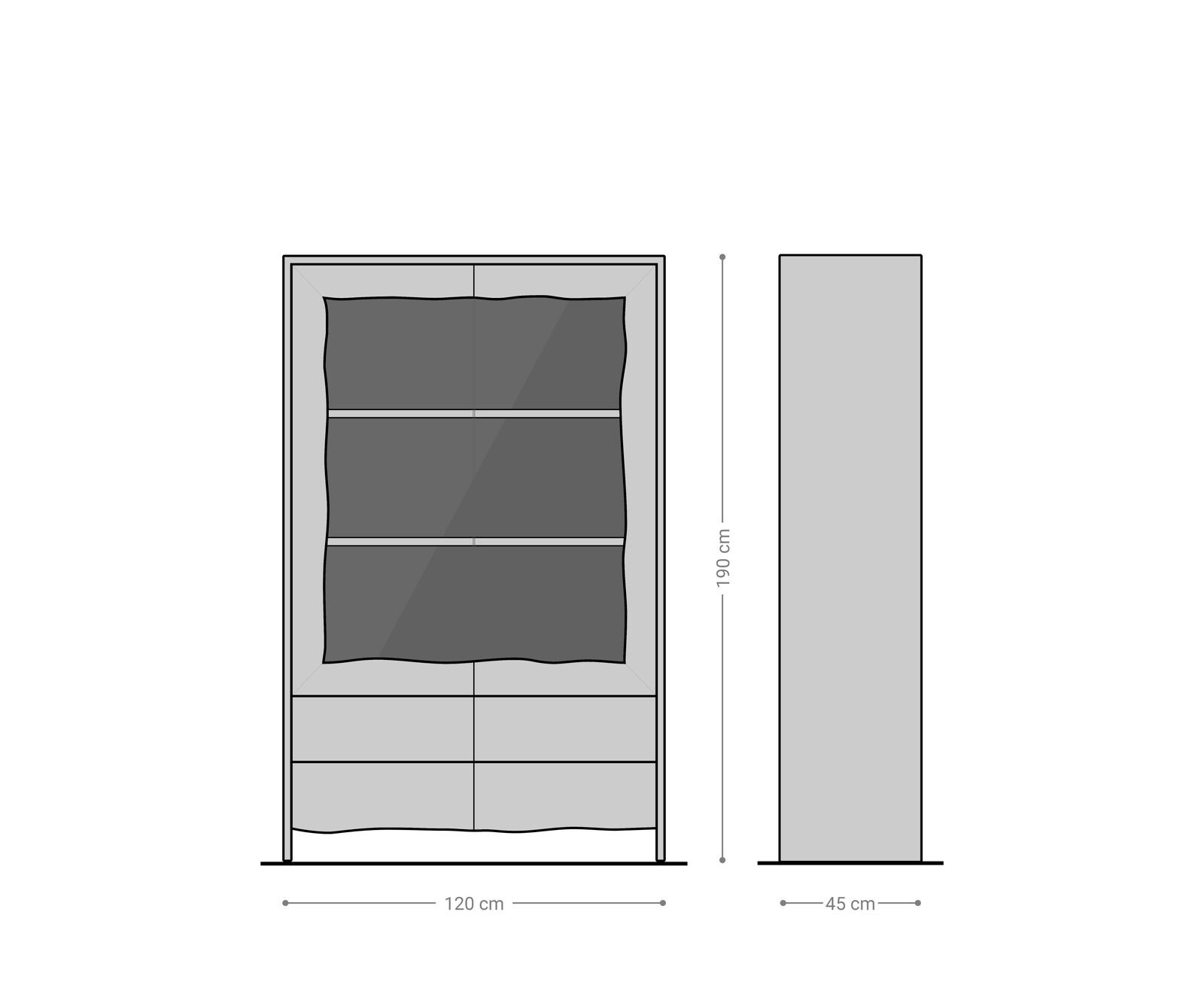 Vitrine Live-Edge 120x190 cm Akazie Natur 2 Türen 4 Schubladen Massiv 9