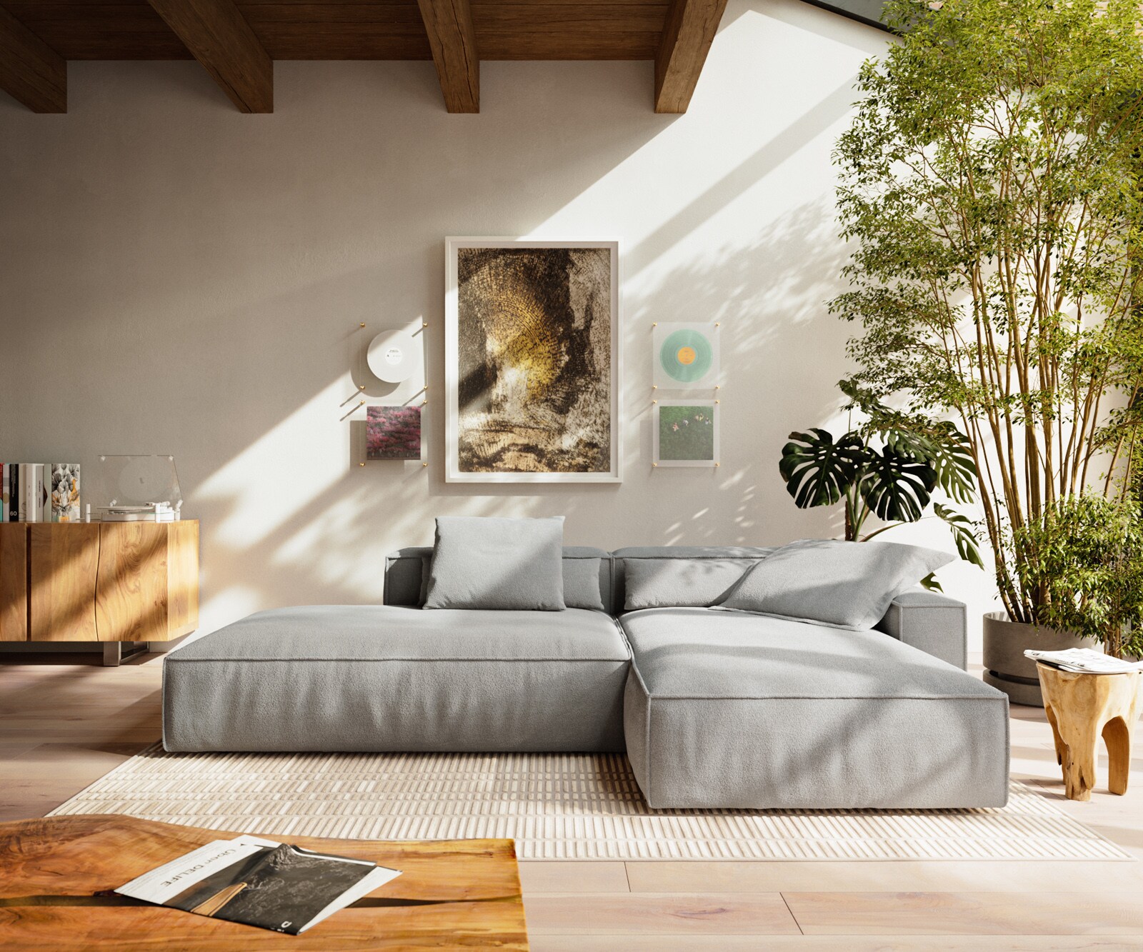 Ecksofa Freestyle 310x200 cm Strukturstoff Soft Grau Kedernaht 1