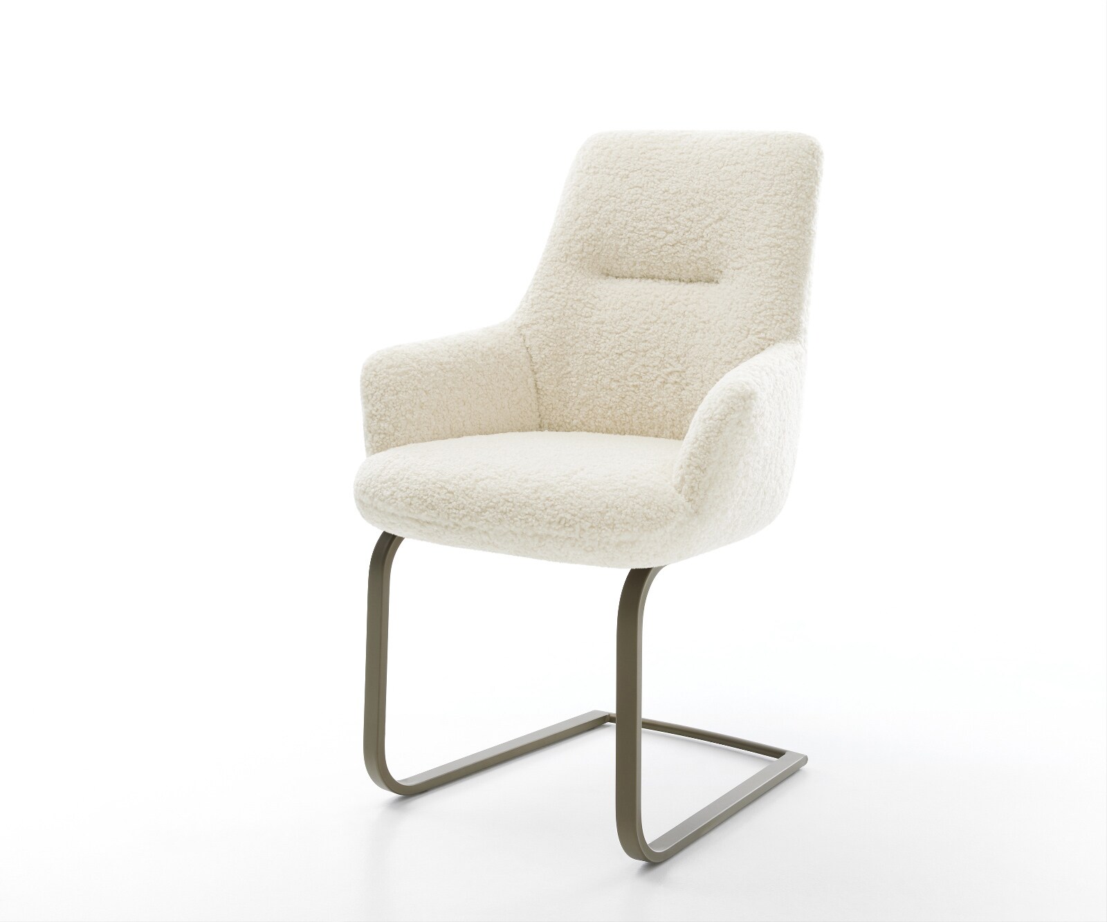 Freischwinger Zelia-Flex mit Armlehnen Teddystoff Beige Freischwinger flach Effektfinish Titan Taschenfederkern