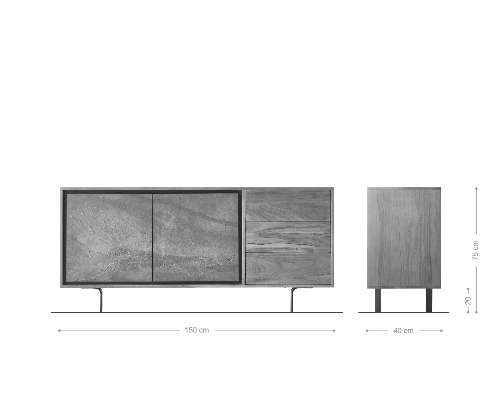 Sideboard Juwelo 150 cm Akazie Natur mit Steinfurnier  8