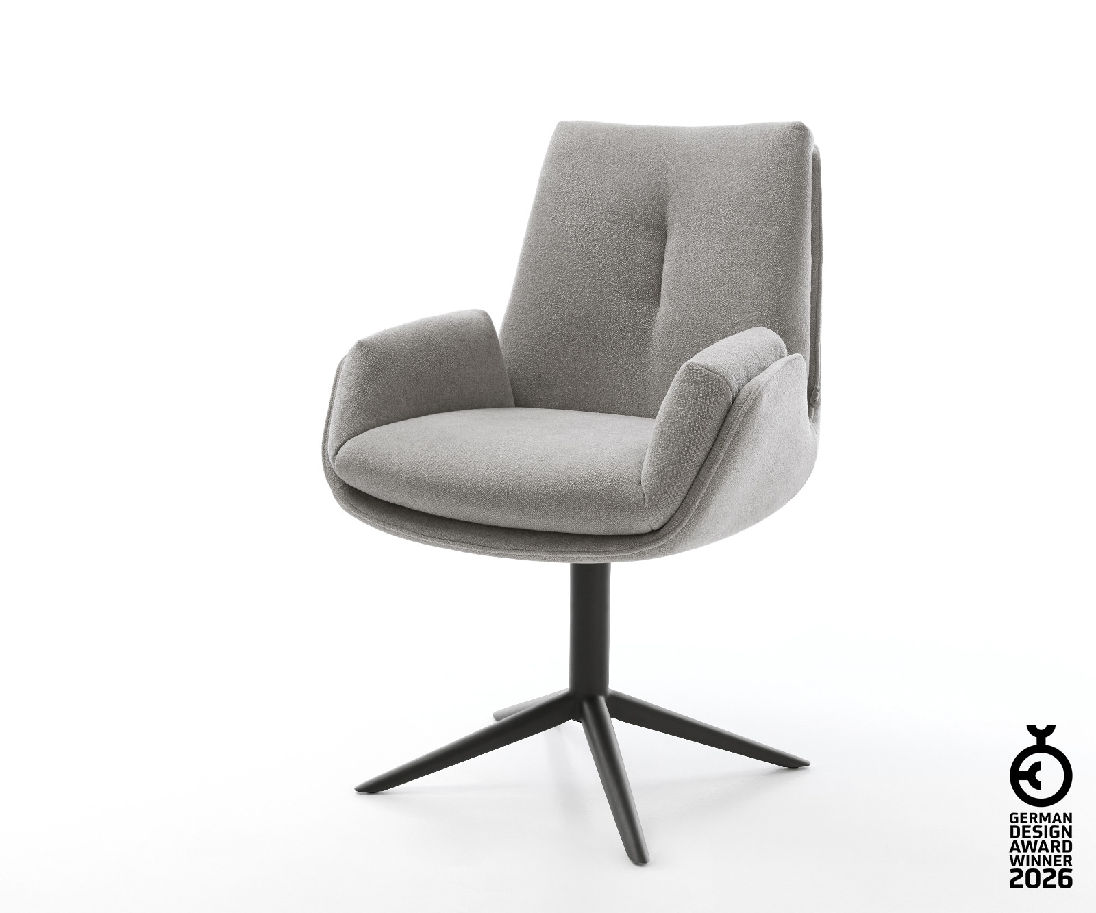 Drehstuhl Clea-Flex Strukturstoff Soft Grau Fußkreuz Schwarz 360° drehbar Wippfunktion