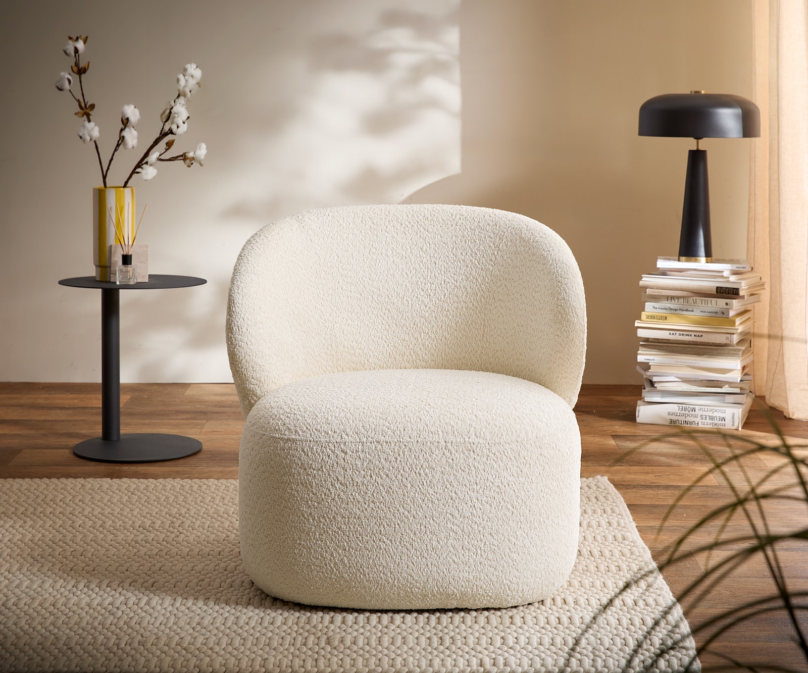 Cocktailsessel Pulo Bouclé Weiß 80x80 cm Loungesessel