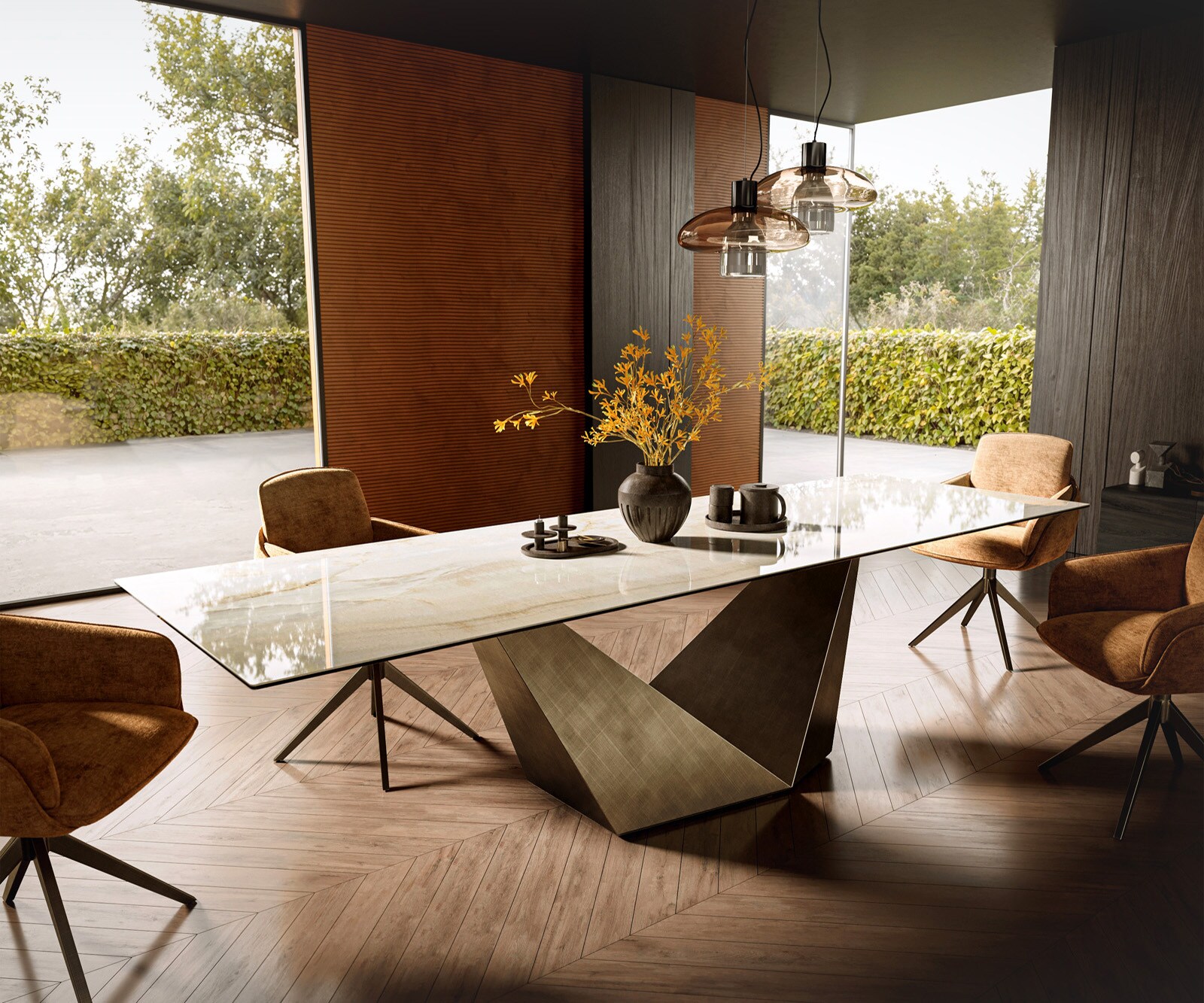 Esstisch Edge 300x100 Keramik Laminam® Onice Oro ​Prisma Metallic Gold 2