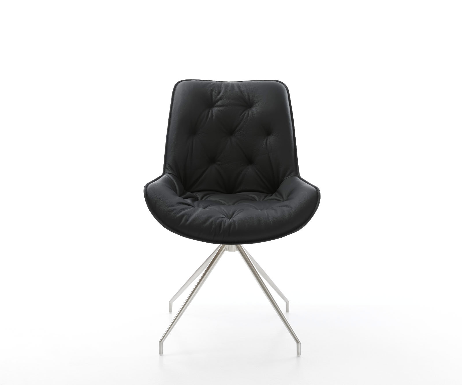 Esszimmerstuhl Taimi-Flex Echt-Leder Schwarz Kreuzgestell konisch Edelstahl 2 Esszimmerstuhl Taimi-Flex Echt-Leder Schwarz Kreuzgestell konisch Edelstahl 2