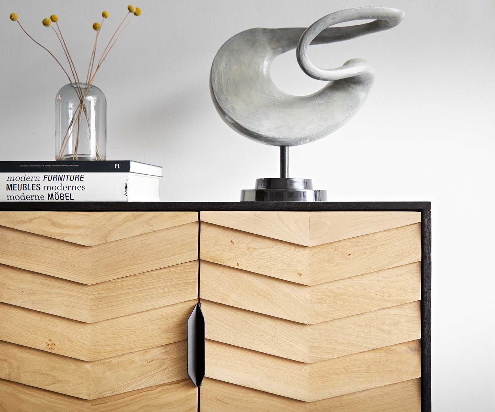 Sideboard Muvi 175 cm Eiche Natur Mango Schwarz Metall Schwarz 4 Türen 4