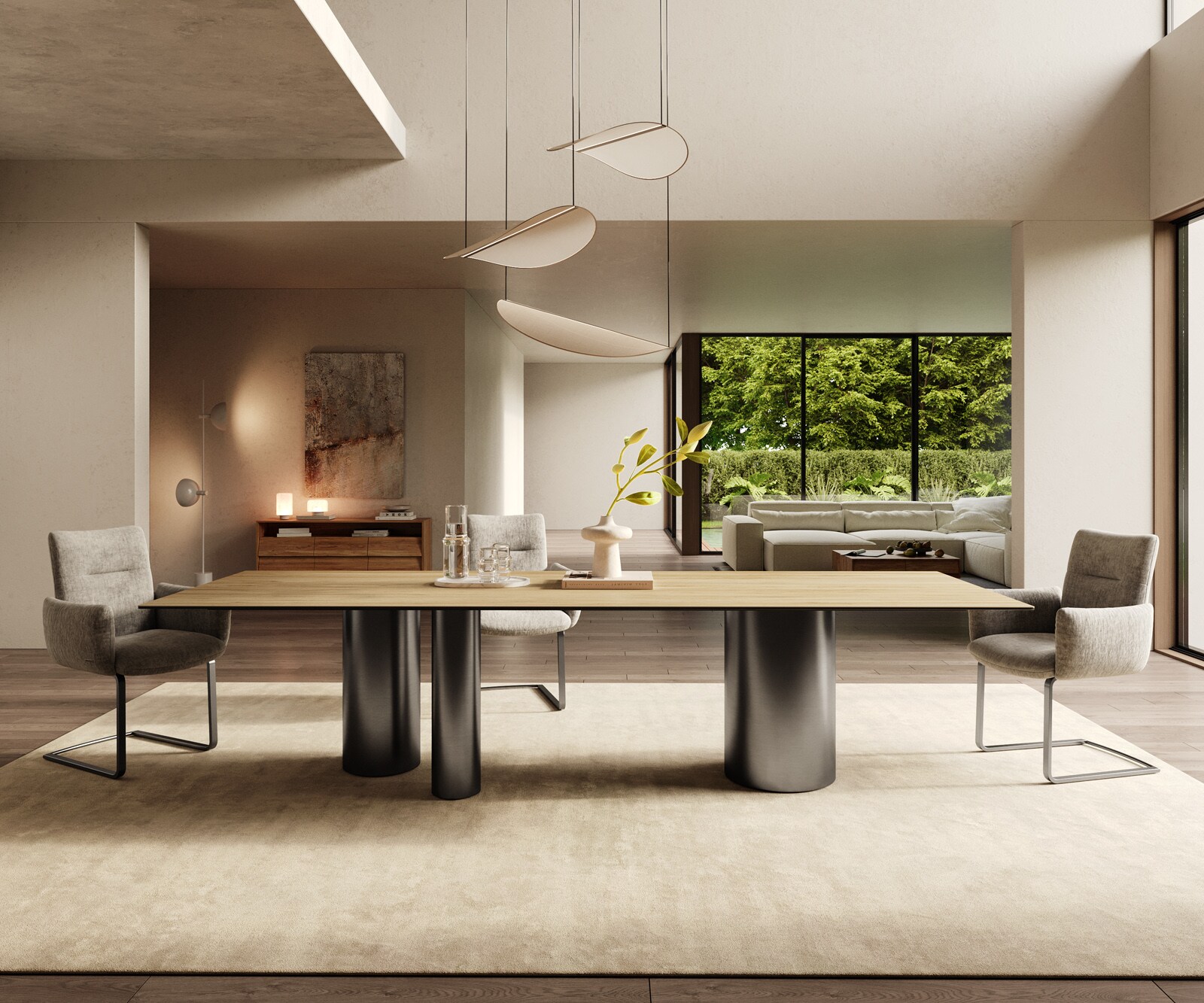 Esstisch Edge 300x100 Keramik Laminam® Sabbia Eichefarbig Troa Edelstahl Graphit 1