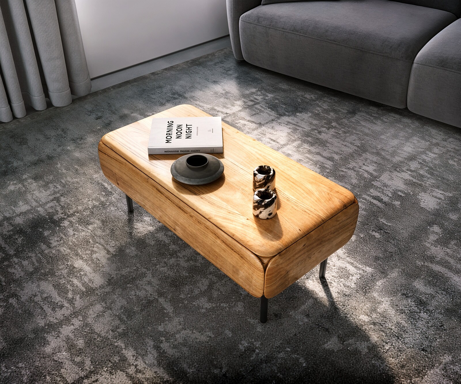 Couchtisch Shavani 100x50 cm Akazie Natur 1 Schublade Metall Schwarz 3
