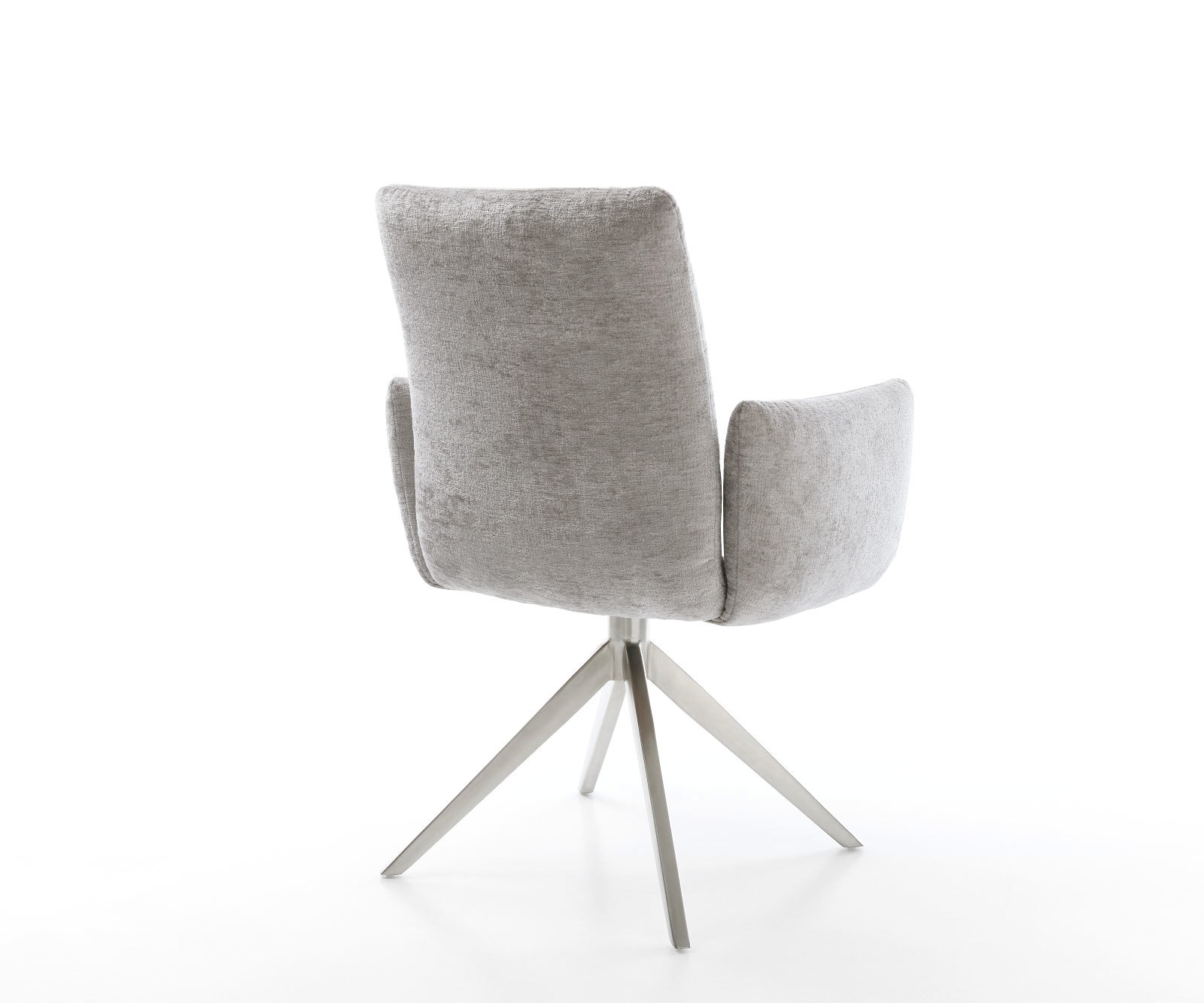 Drehstuhl Jova-Flex mit Armlehnen Chenille Silbergrau Kreuzgestell breit Edelstahl 360° drehbar Wippfunktion Taschenfederkern 5