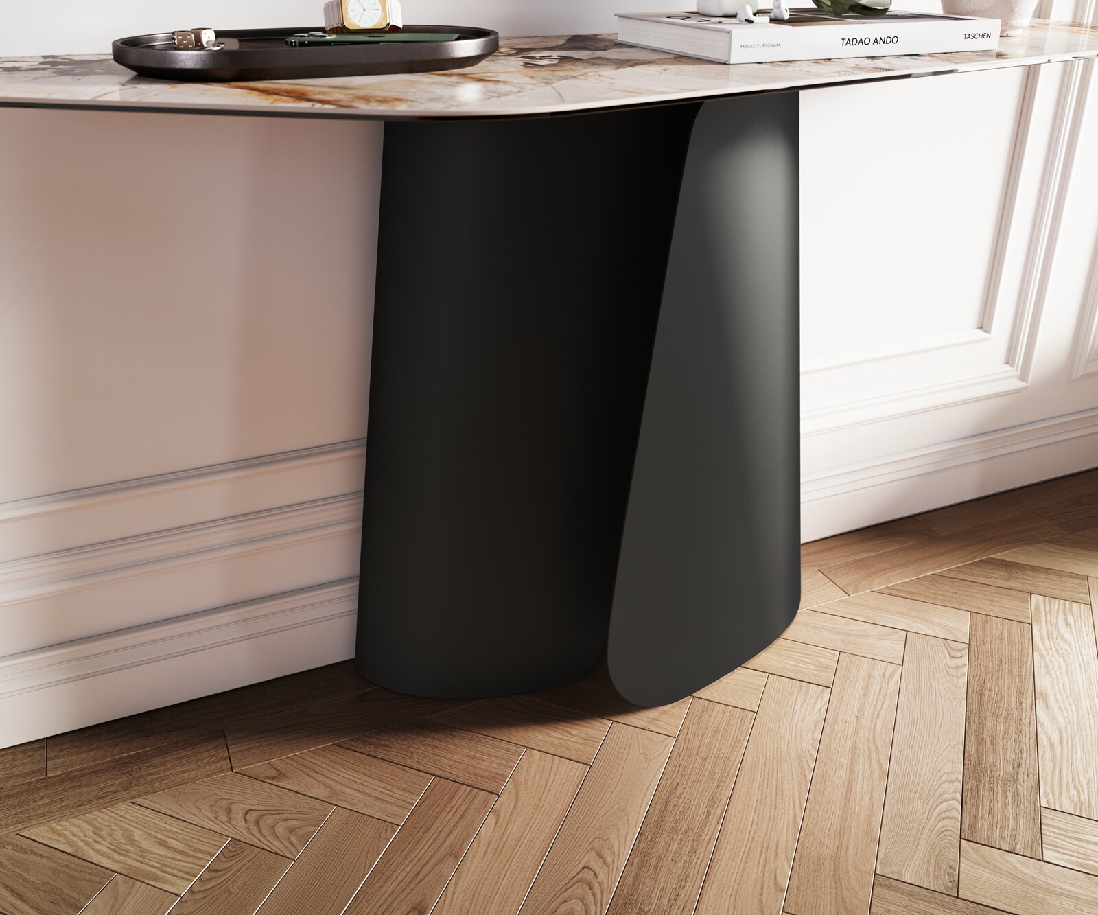 Konsolentisch Edge Polygonal 140x50 cm Keramik Patagonia Poliert Livos Metall Schwarz 5