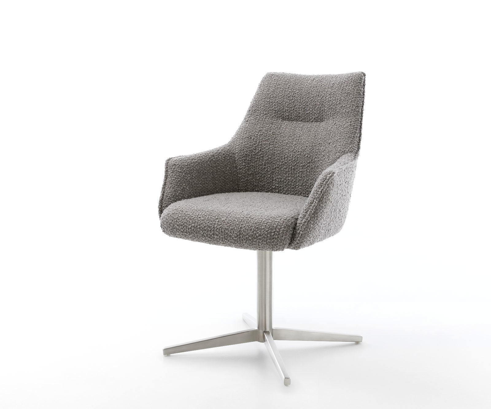 Drehstuhl Alja-Flex mit Armlehnen Bouclé Silbergrau Fußkreuz Edelstahl 360° drehbar Taschenfederkern Drehstuhl Alja-Flex mit Armlehnen Bouclé Silbergrau Fußkreuz Edelstahl 360° drehbar Taschenfederkern