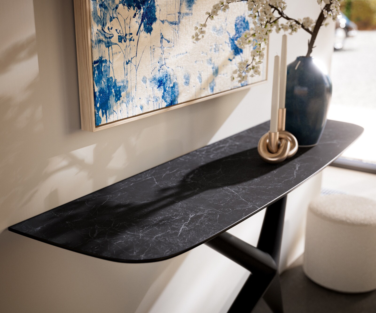 Konsolentisch Edge Boot 140x40 cm Keramik Laminam® Nero Greco Anthrazit Estelo Metall Schwarz 1