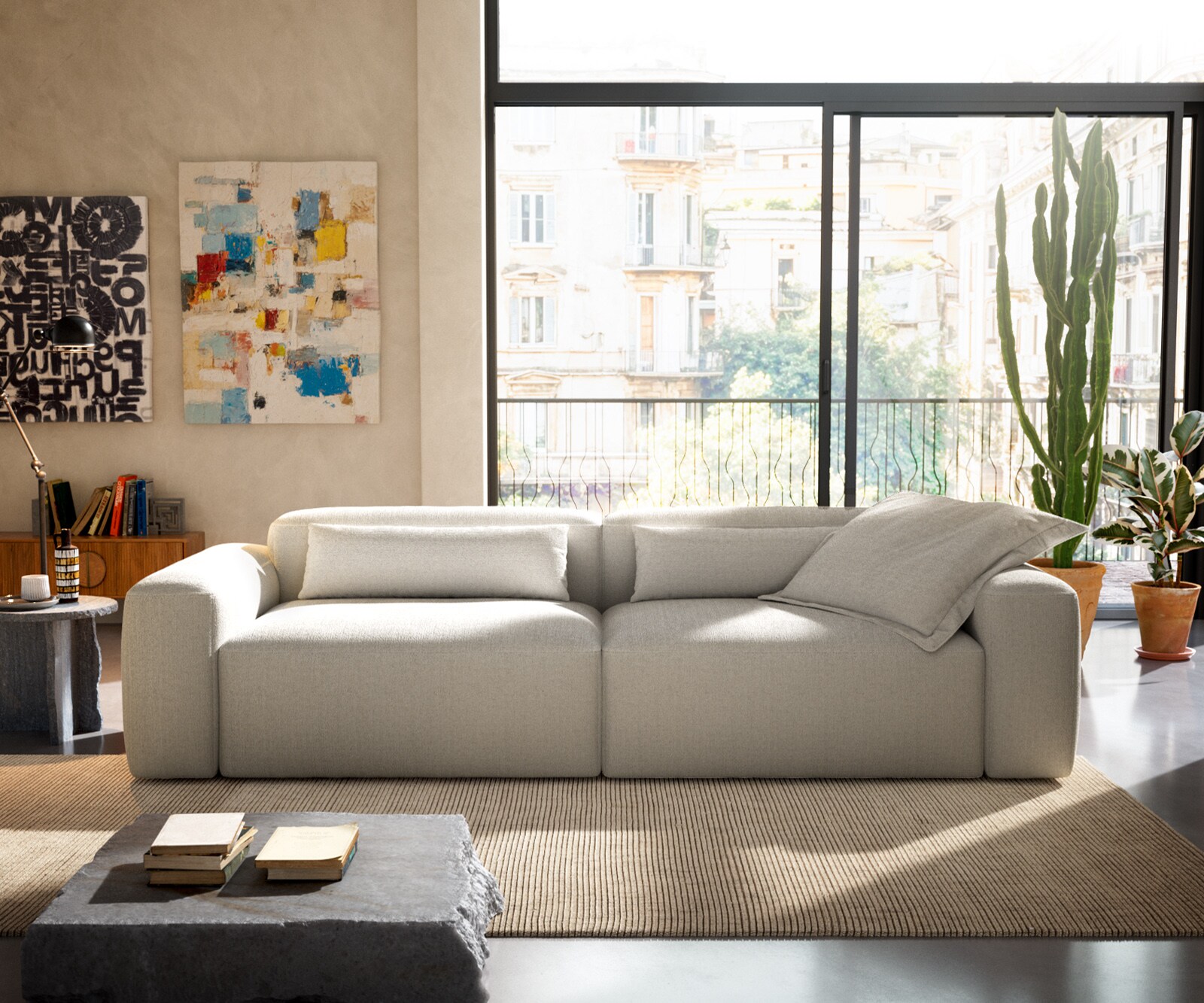 Big-Sofa Freestyle 280x110 cm Bouclé Soft Beige Kappnaht 3