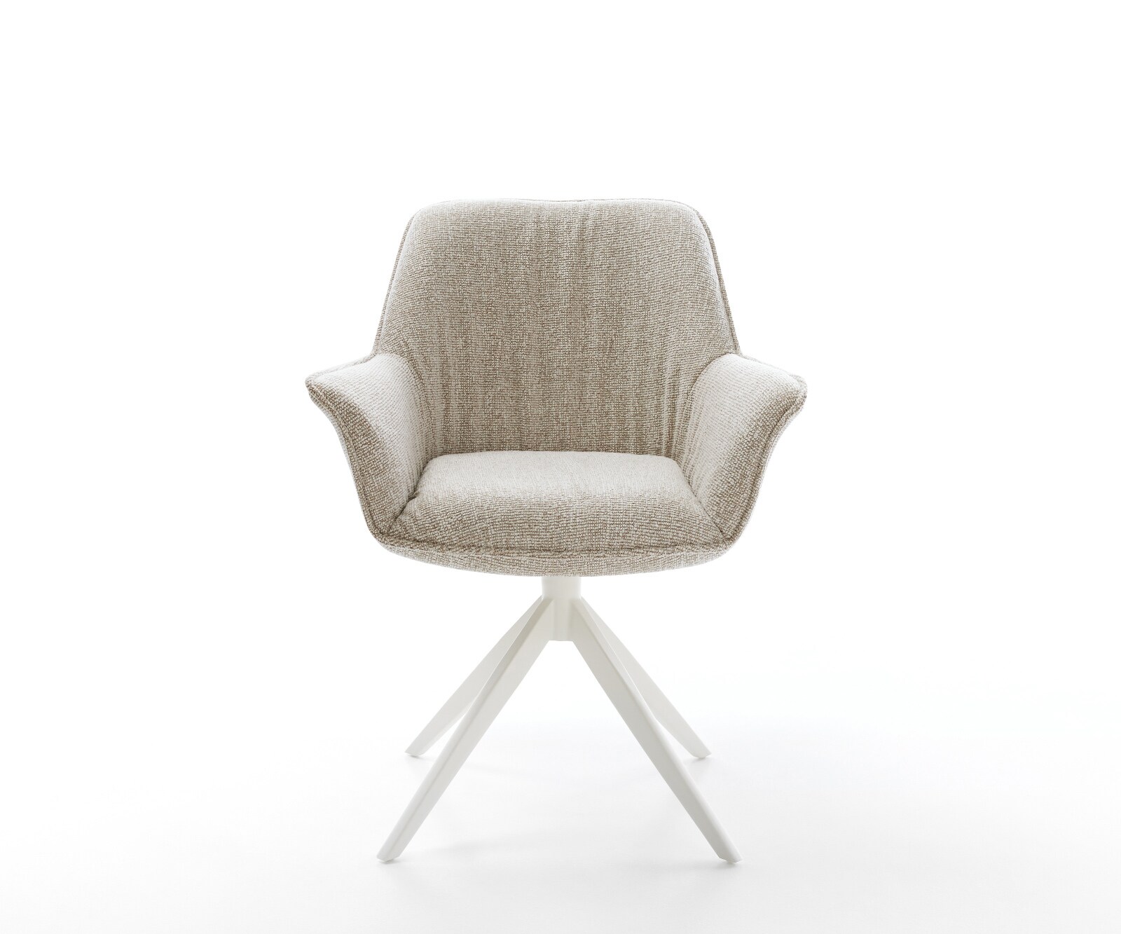 Drehstuhl Keila-Flex mit Armlehnen Webstoff Soft Beige Kreuzgestell breit Weiß 360° drehbar Wippfunktion 1