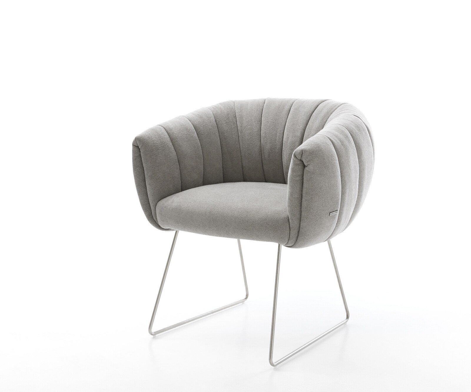 Esszimmerstuhl Jada-Flex Strukturstoff Soft Grau Kufengestell Edelstahl Taschenfederkern