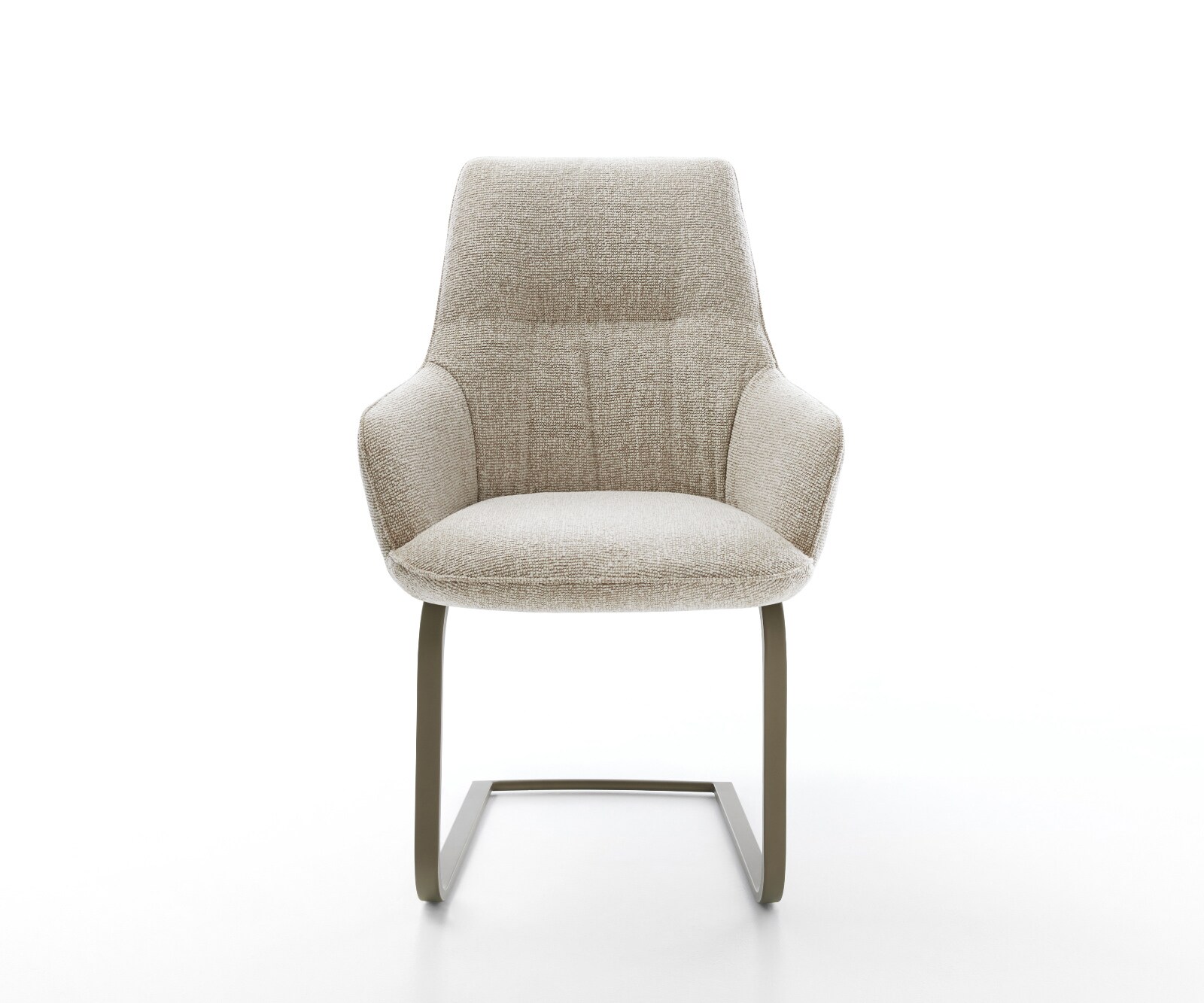 Freischwinger Zelia-Flex mit Armlehnen Webstoff Soft Beige Freischwinger flach Effektfinish Titan Taschenfederkern 1