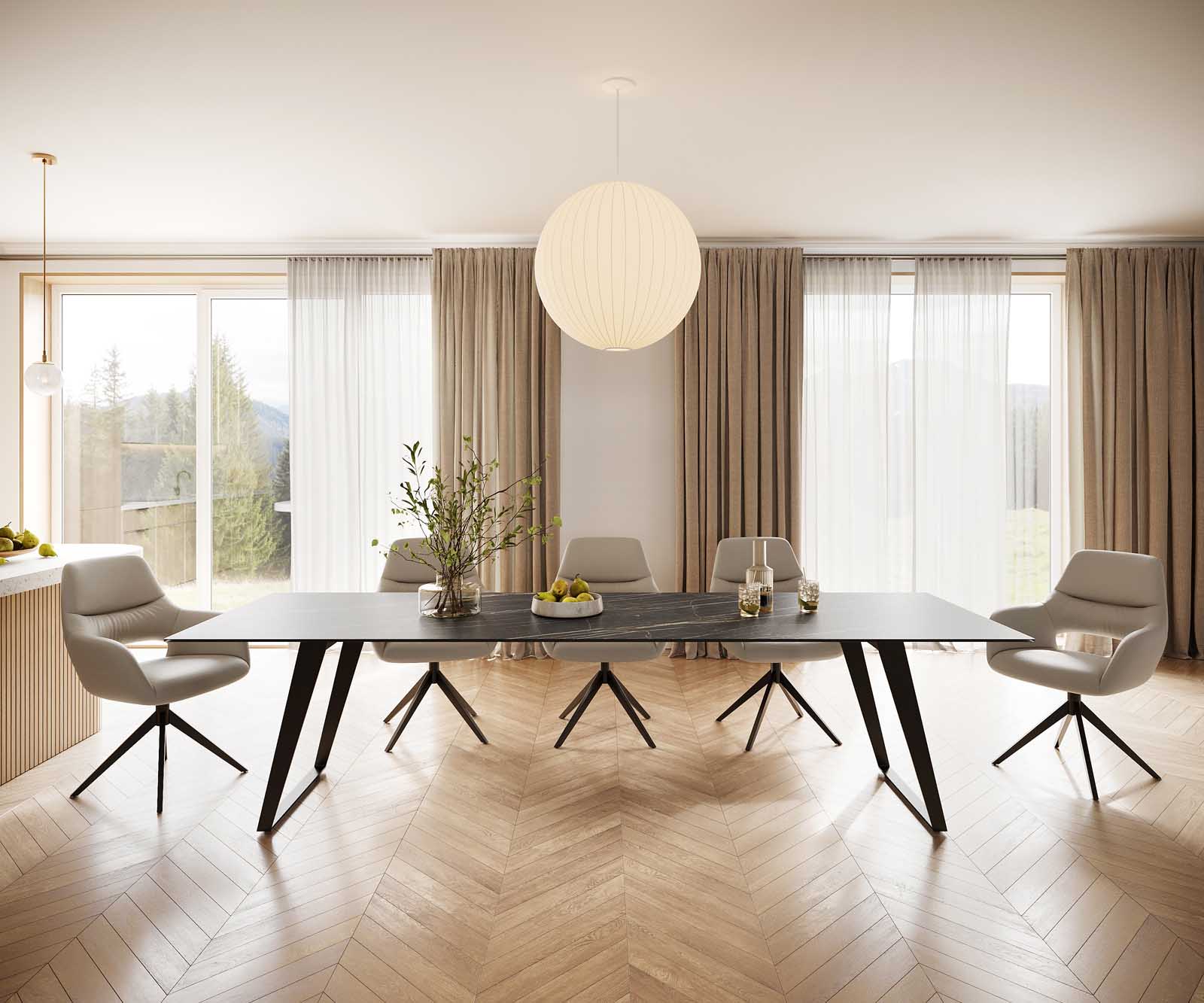 Esstisch Edge 300x100 Keramik Laminam® Noir Desir Braun Metall Schräg Schwarz 1
