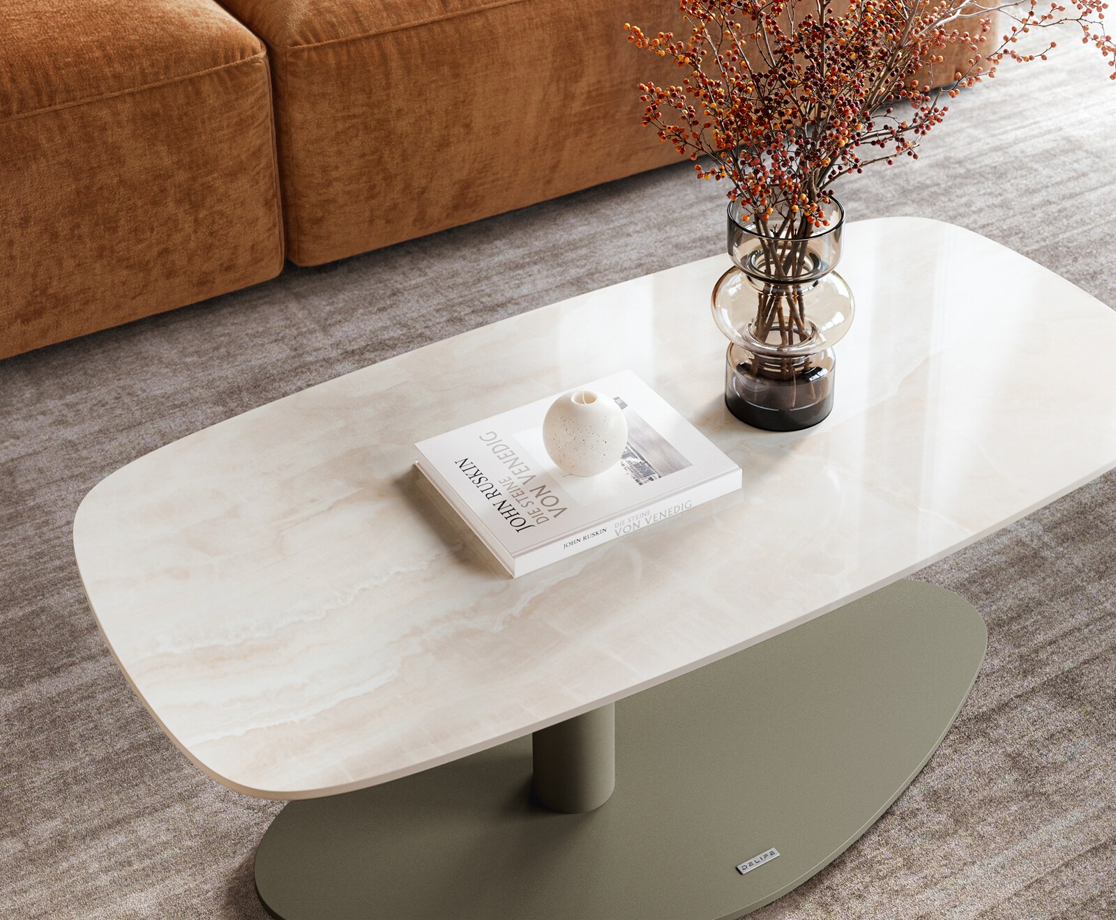 Couchtisch Edge Boot 100x50 cm Keramik Onyx Champagne Vibany Metall Effektfinish Titan 3